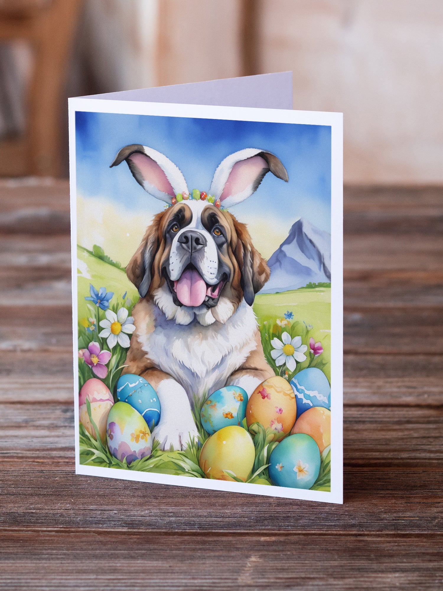 Saint Bernard Easter Egg Hunt Greeting Cards Pack of 8