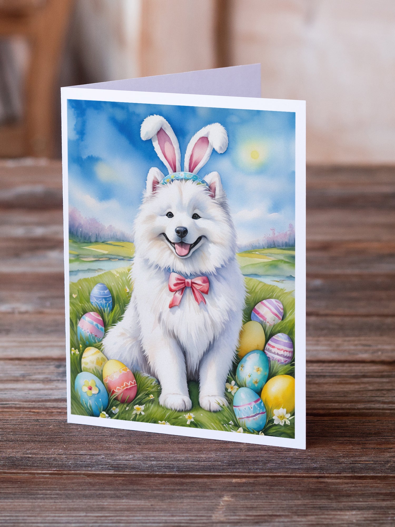 Samoyed Easter Egg Hunt Greeting Cards Pack of 8