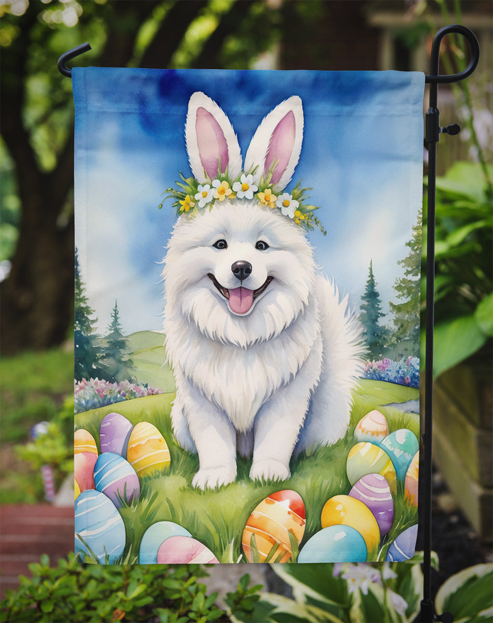 Samoyed Easter Egg Hunt Garden Flag