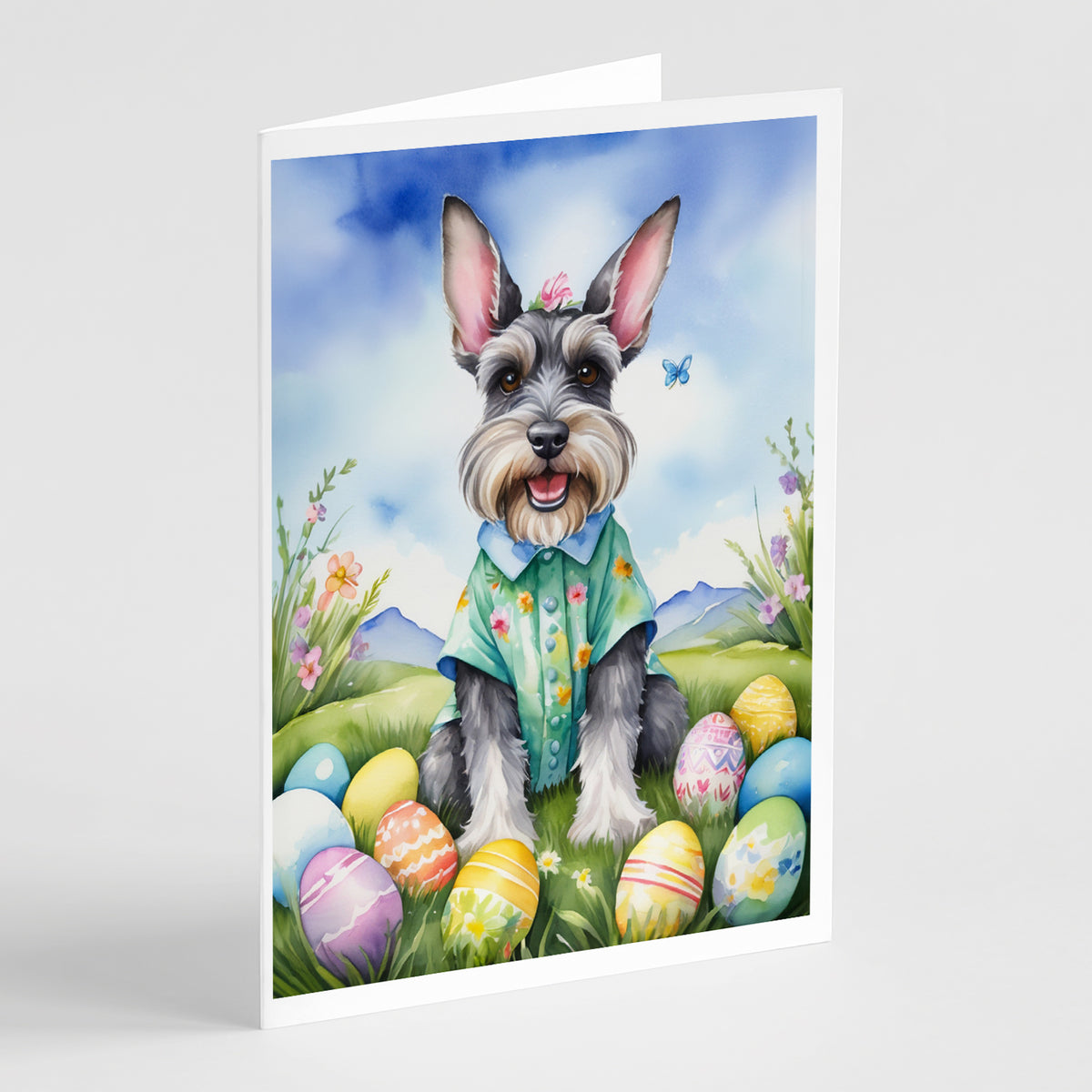 Buy this Schnauzer Easter Egg Hunt Greeting Cards Pack of 8