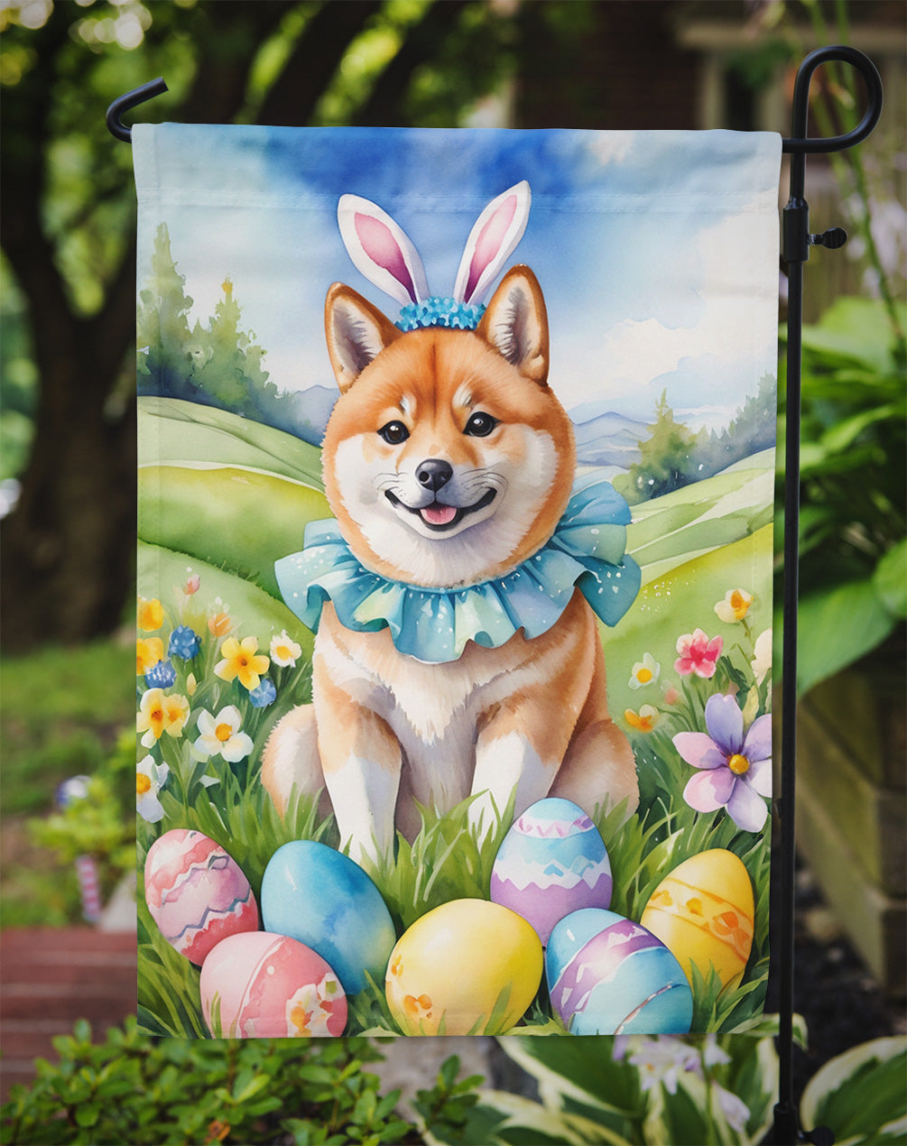 Shiba Inu Easter Egg Hunt Garden Flag