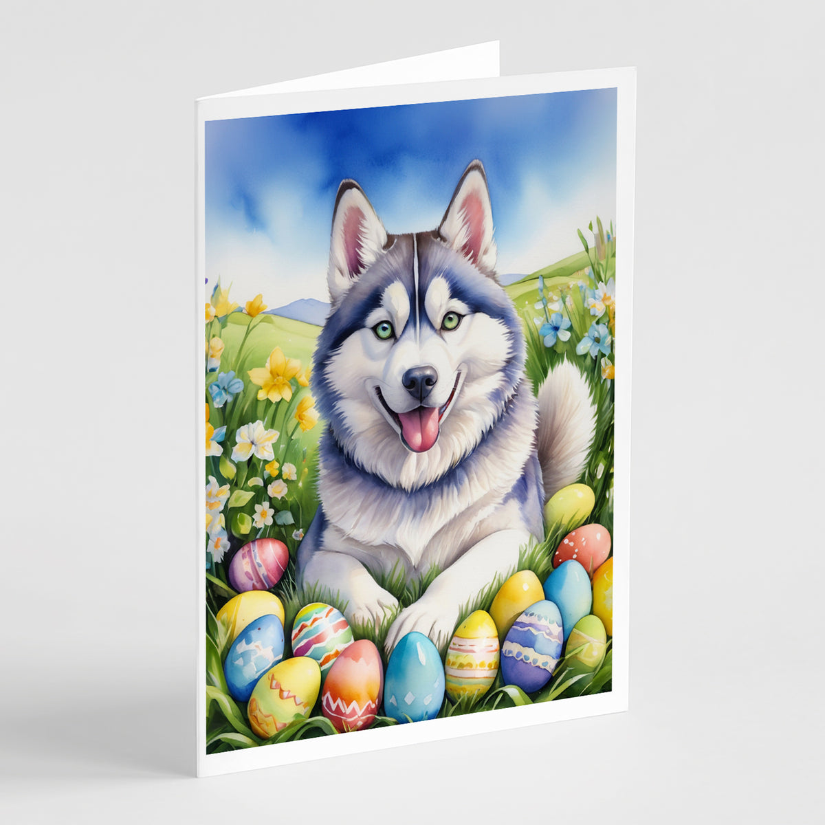 Buy this Siberian Husky Easter Egg Hunt Greeting Cards Pack of 8
