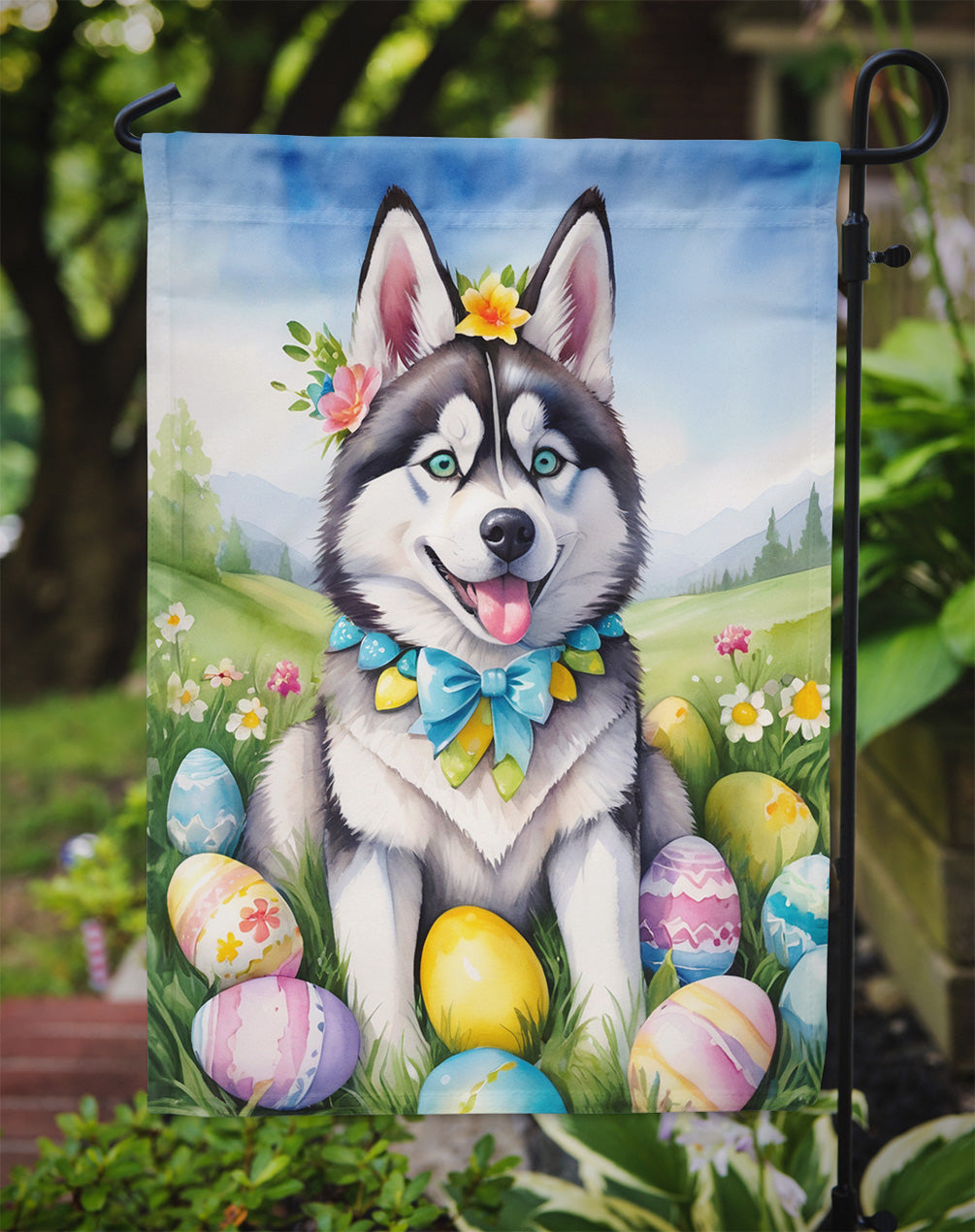 Siberian Husky Easter Egg Hunt Garden Flag