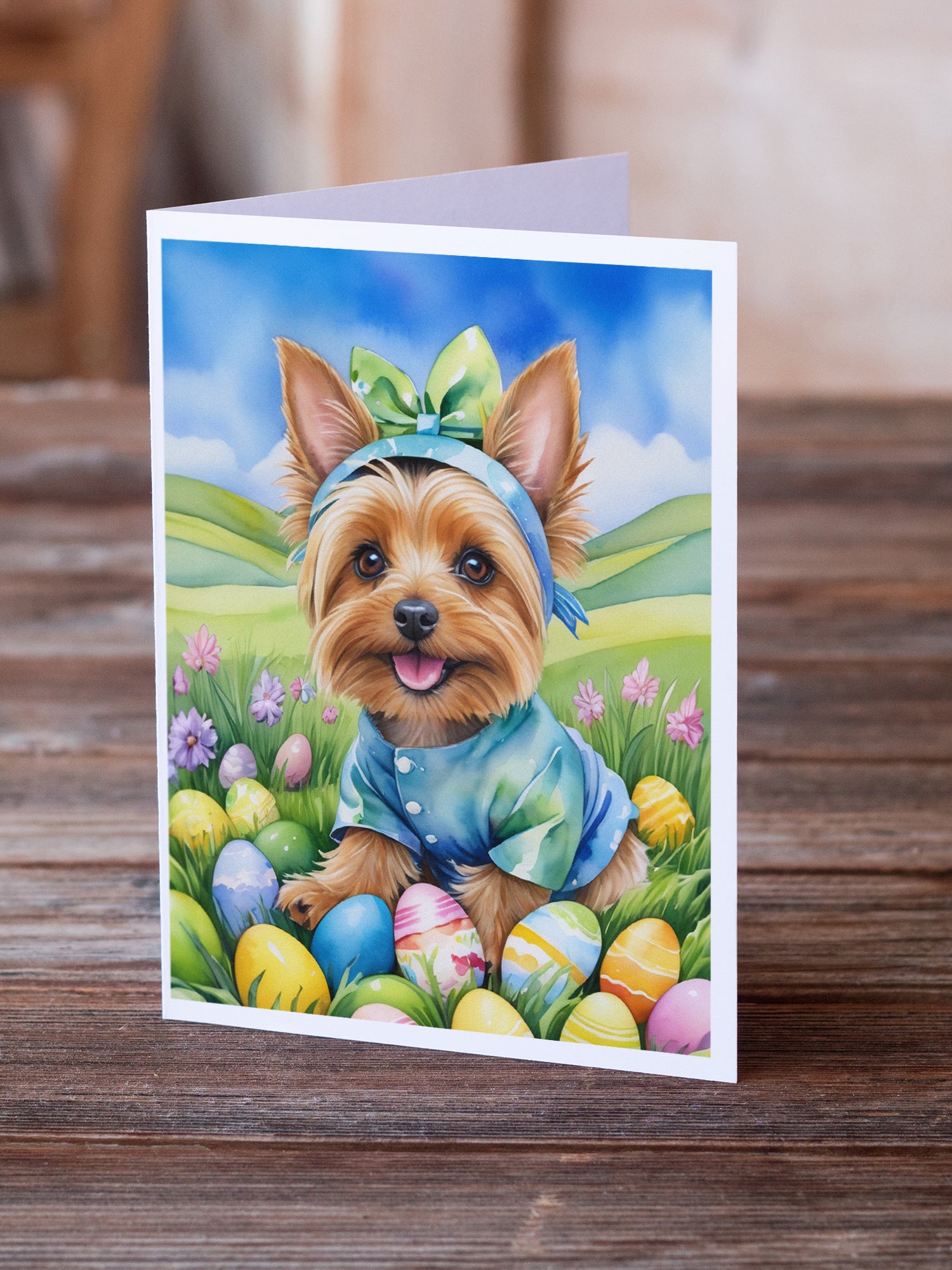 Caroline's Treasures Silky Terrier Easter Egg Hunt Greeting Cards - Blank Note Cards – 8-Pack of Artist-Designed Cards with Envelopes