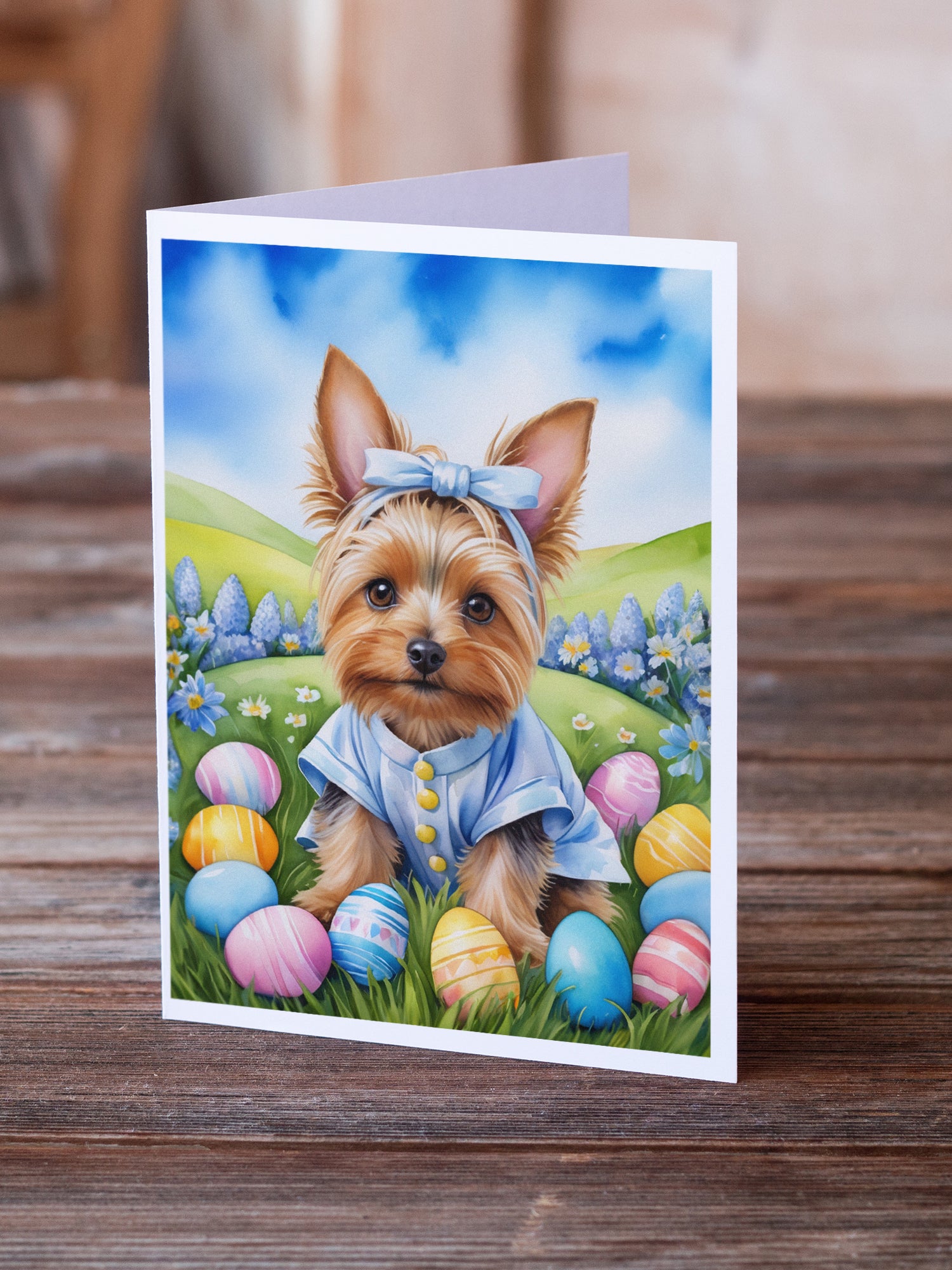 Caroline's Treasures Silky Terrier Easter Egg Hunt Greeting Cards - Blank Note Cards – 8-Pack of Artist-Designed Cards with Envelopes