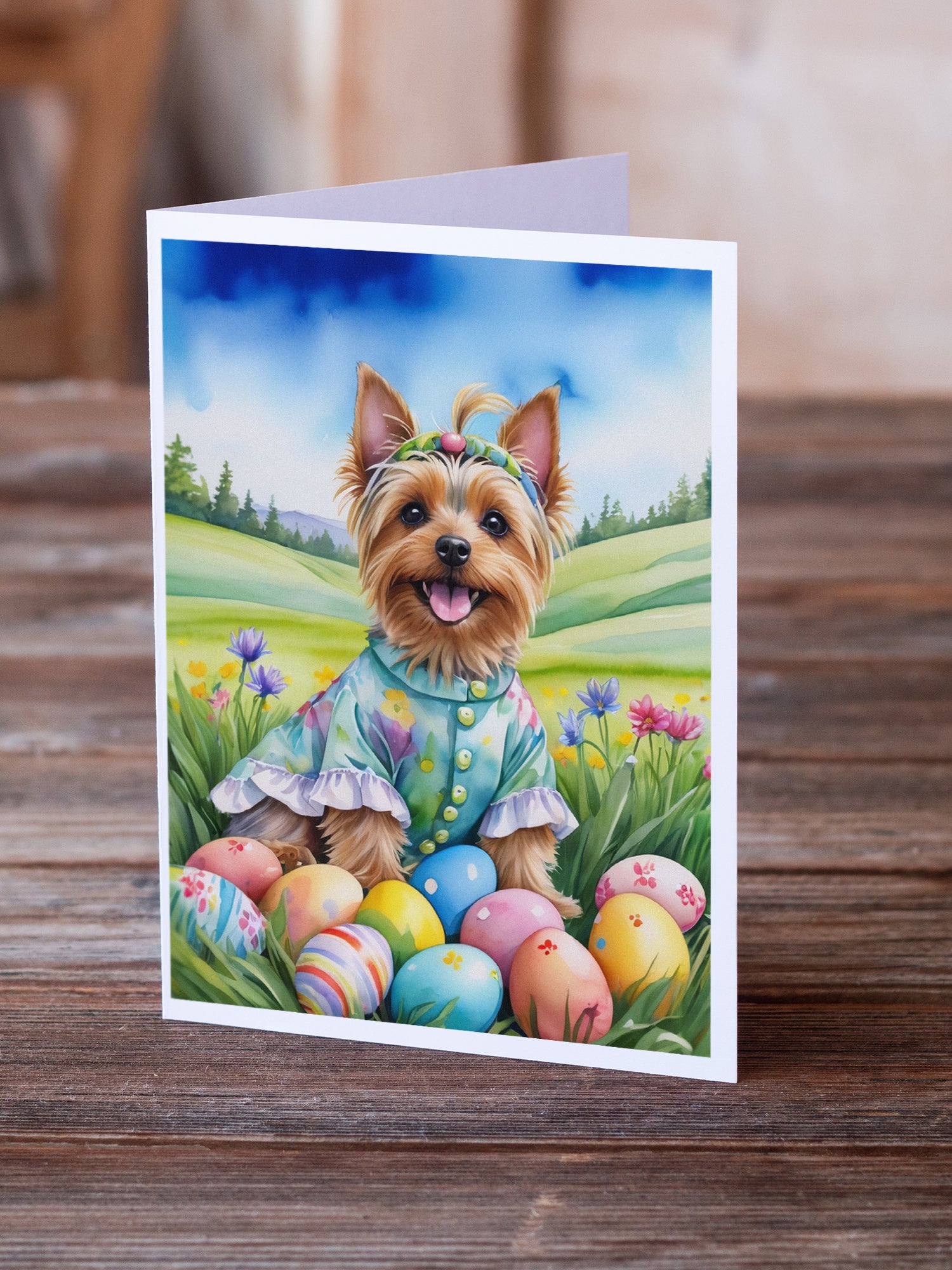 Caroline's Treasures Silky Terrier Easter Egg Hunt Greeting Cards - Blank Note Cards – 8-Pack of Artist-Designed Cards with Envelopes