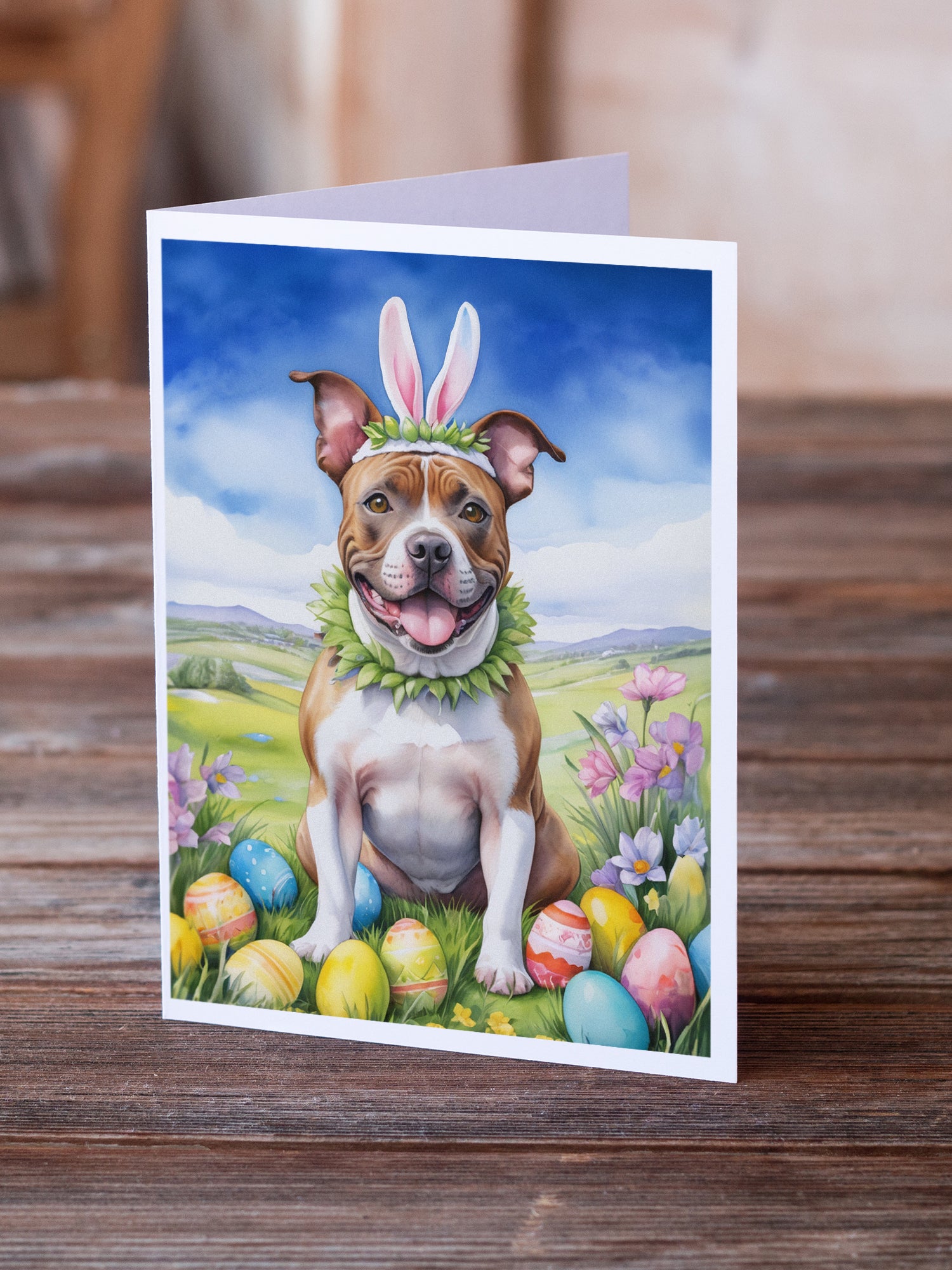 Staffordshire Bull Terrier Easter Egg Hunt Greeting Cards Pack of 8