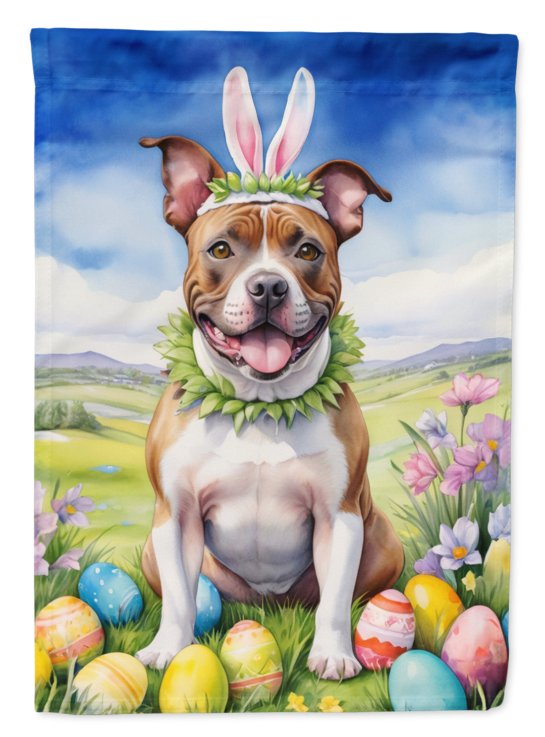 Buy this Staffordshire Bull Terrier Easter Egg Hunt Garden Flag