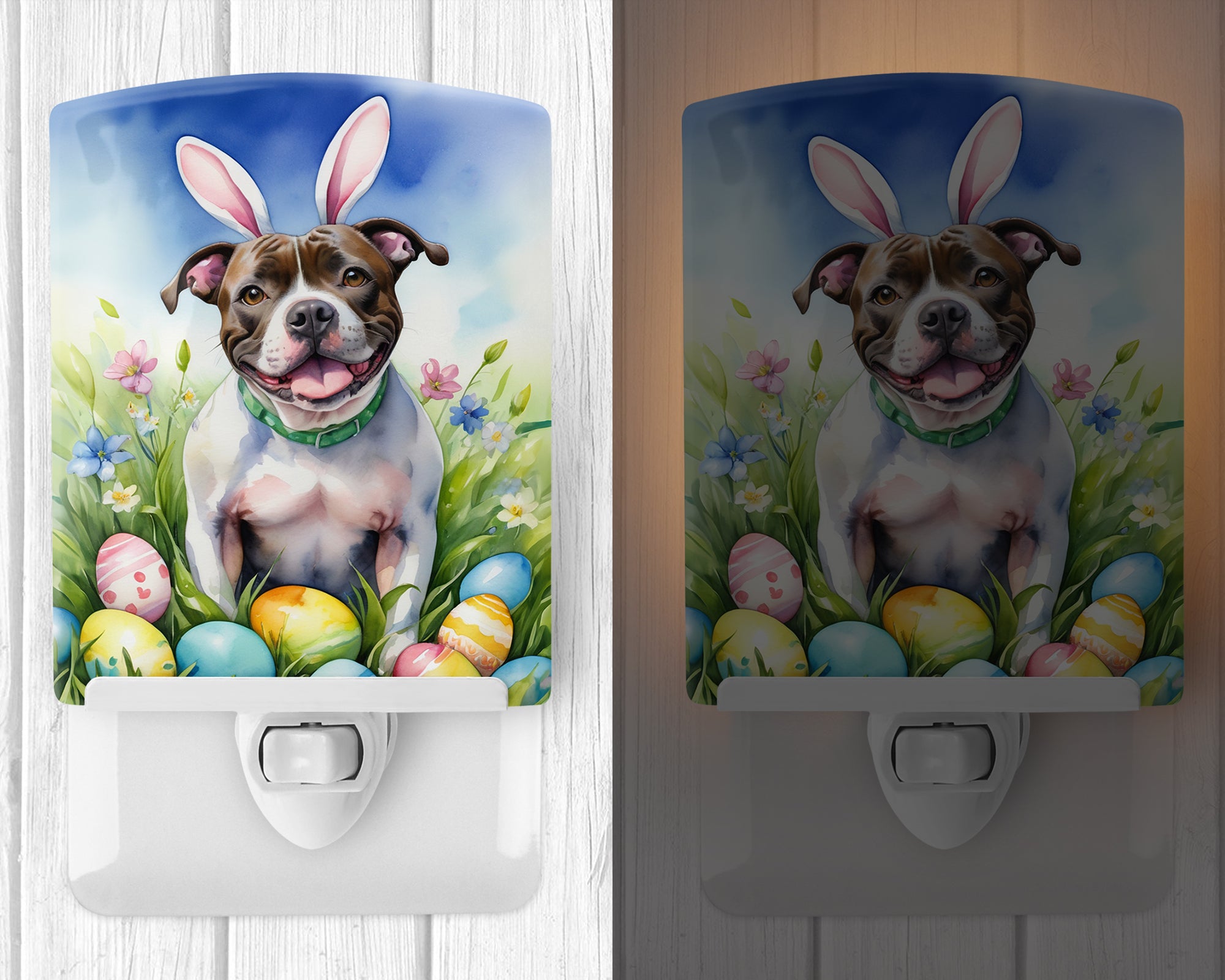 Buy this Staffordshire Bull Terrier Easter Egg Hunt Ceramic Night Light