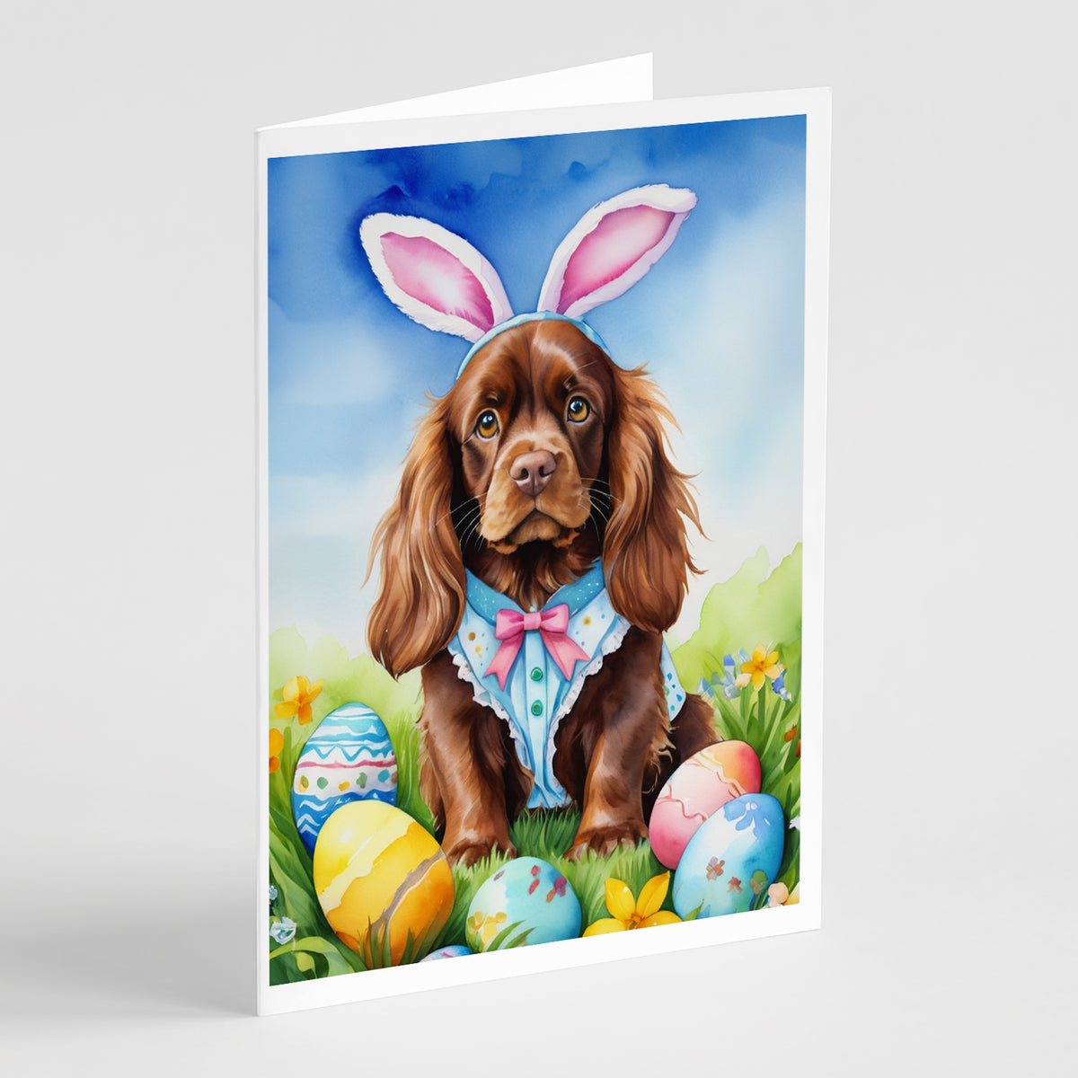 Buy this Sussex Spaniel Easter Egg Hunt Greeting Cards Pack of 8