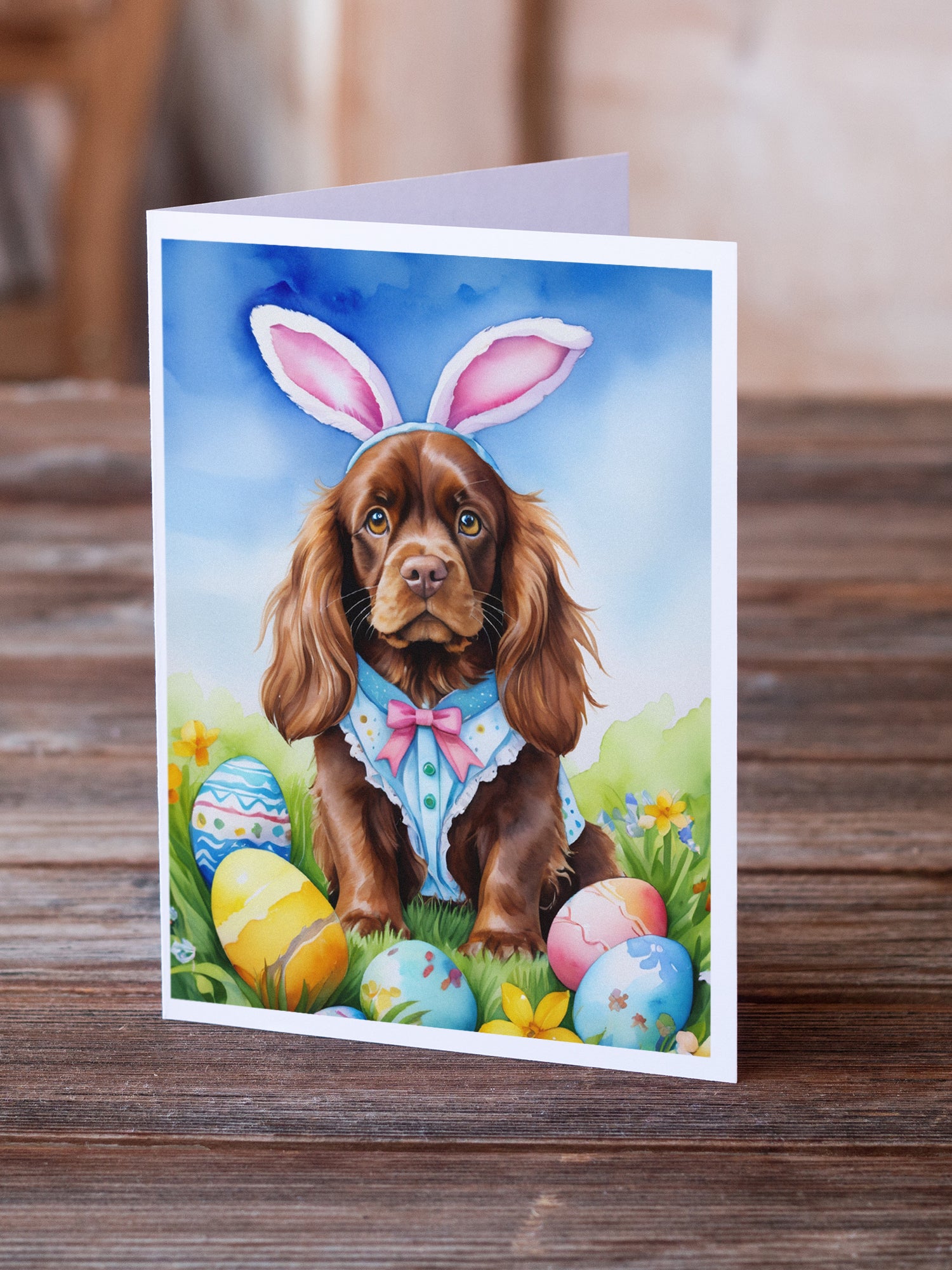 Buy this Sussex Spaniel Easter Egg Hunt Greeting Cards Pack of 8