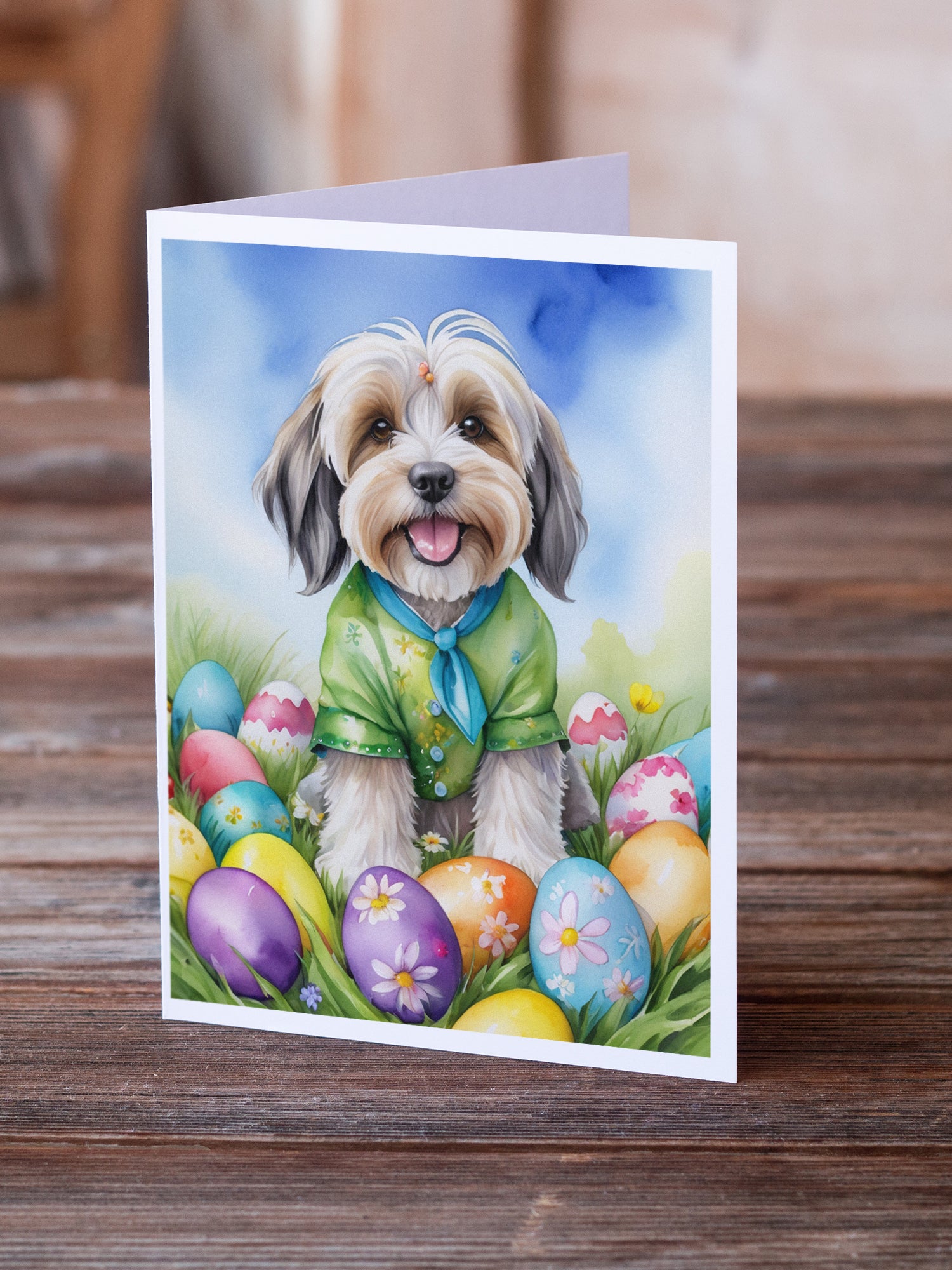 Buy this Tibetan Terrier Easter Egg Hunt Greeting Cards Pack of 8