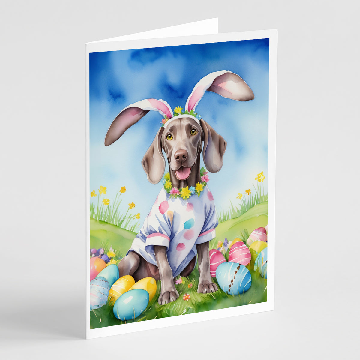 Buy this Weimaraner Easter Egg Hunt Greeting Cards Pack of 8