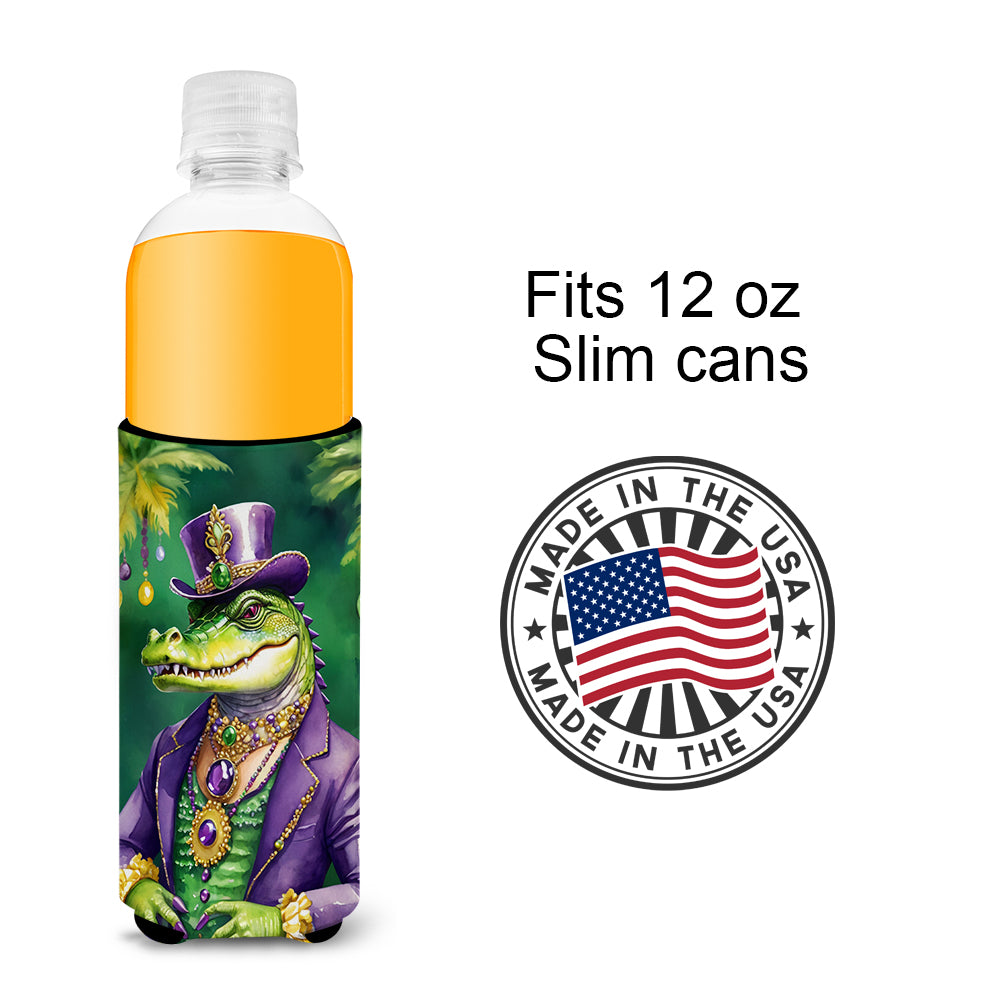 Alligator King of Mardi Gras Hugger for Ultra Slim Cans