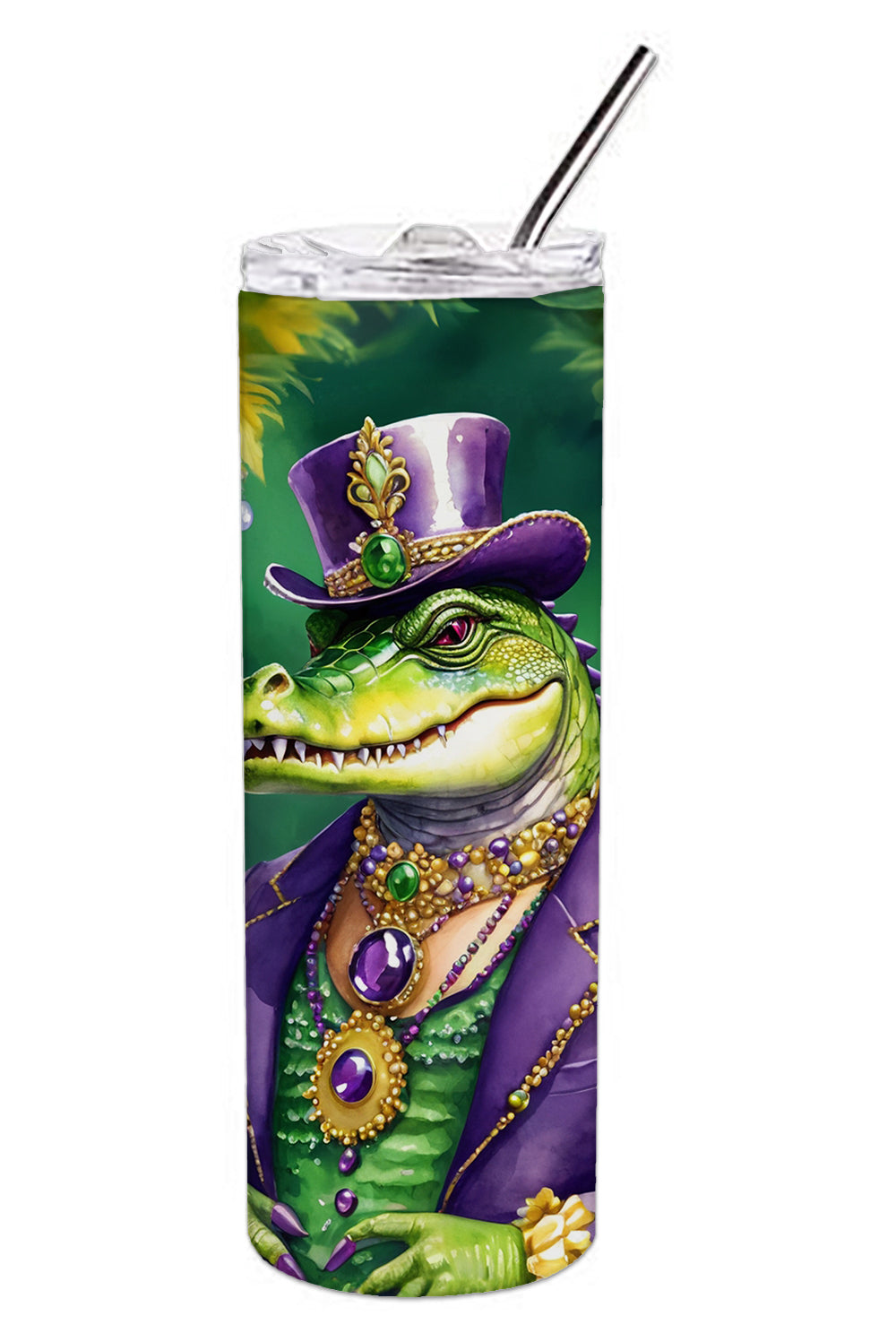 Alligator King of Mardi Gras Stainless Steel Skinny Tumbler