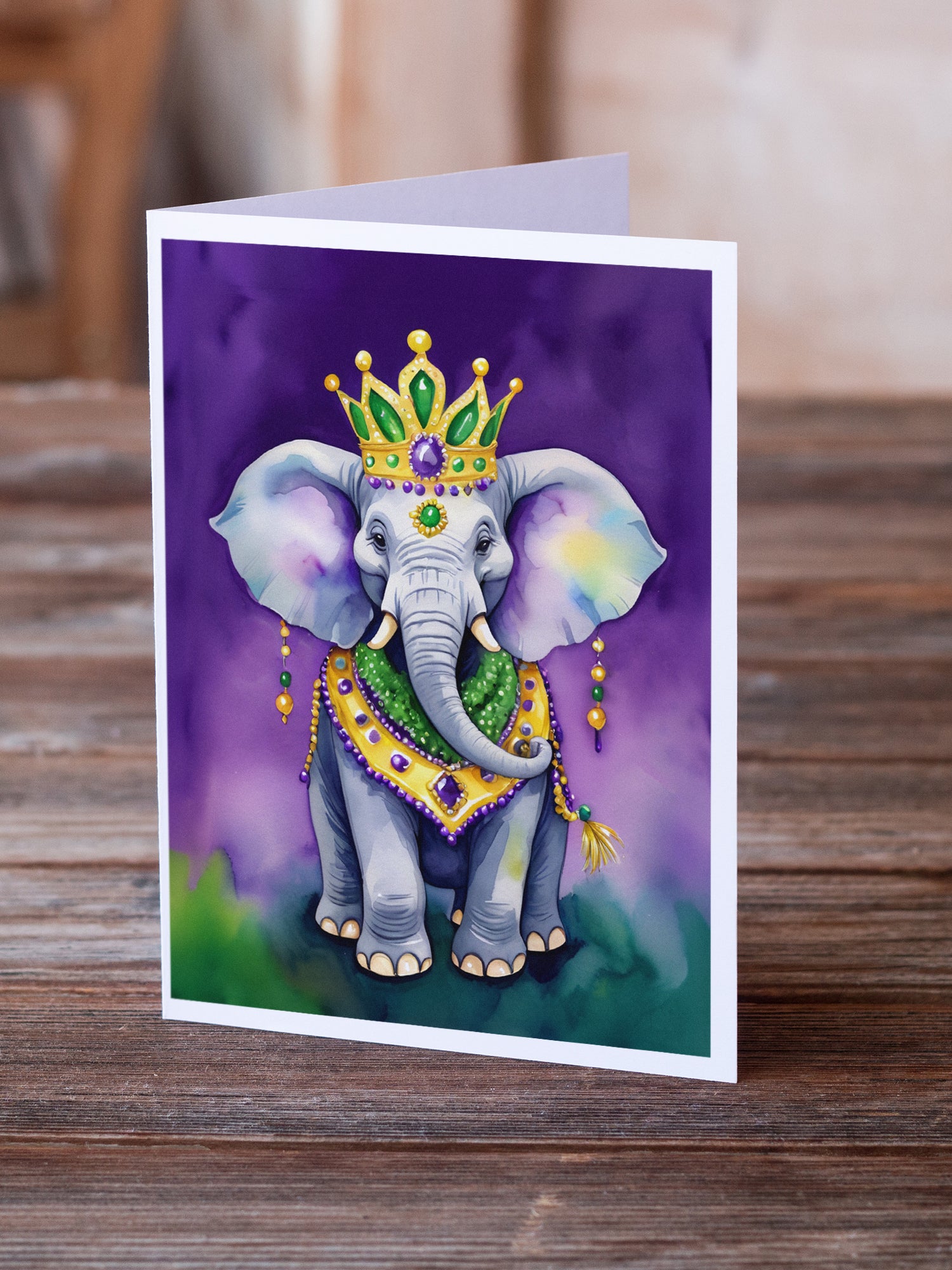 Elephant King of Mardi Gras Greeting Cards Pack of 8