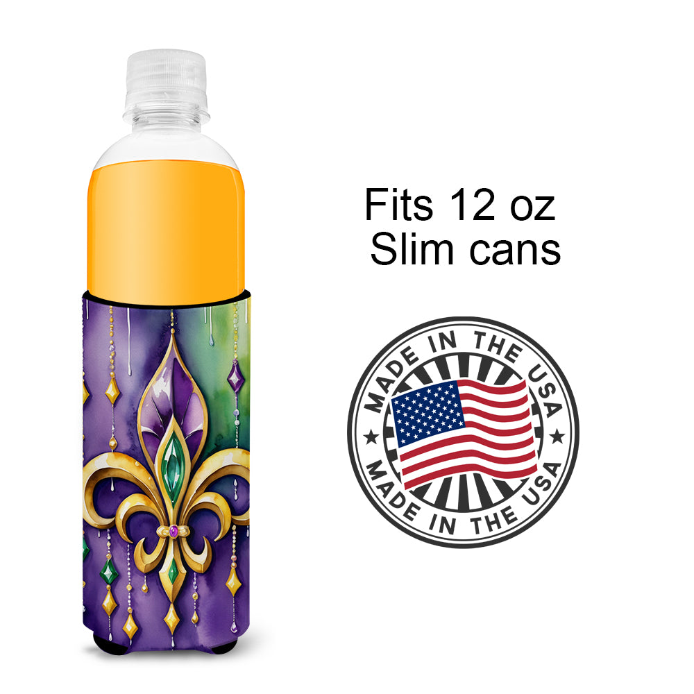 Fleur de lis Mardi Gras Hugger for Ultra Slim Cans