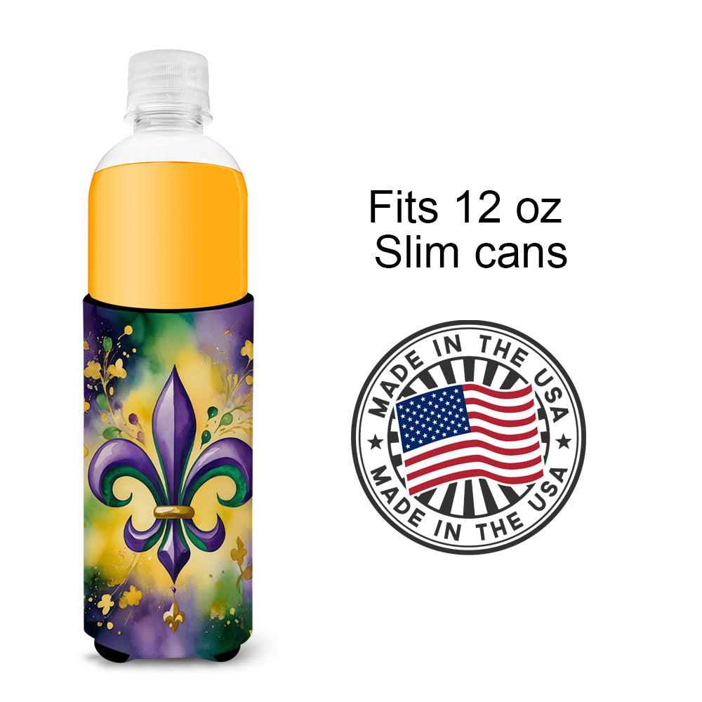 Fleur de lis Mardi Gras Hugger for Ultra Slim Cans