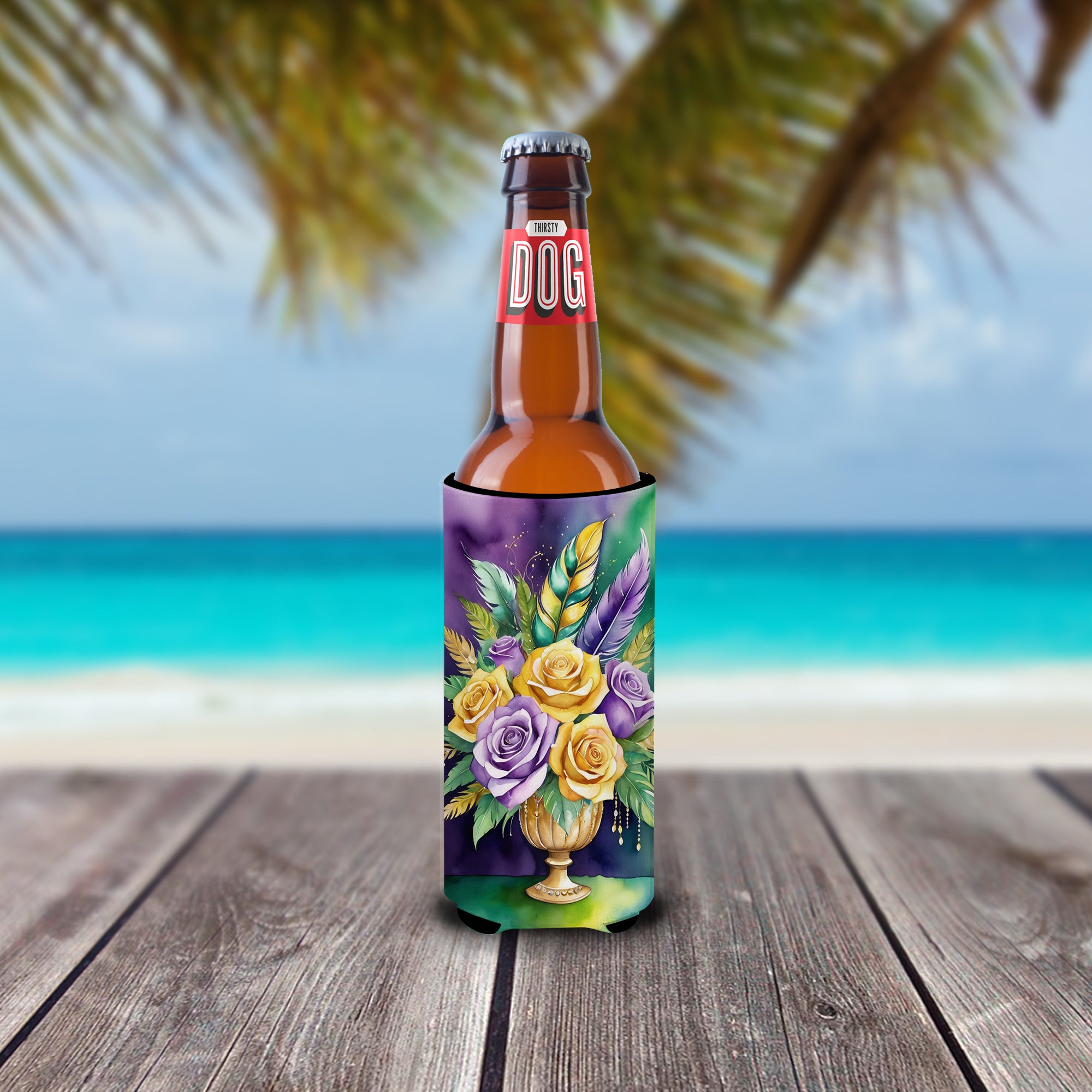 Buy this Flowers Mardi Gras Hugger for Ultra Slim Cans