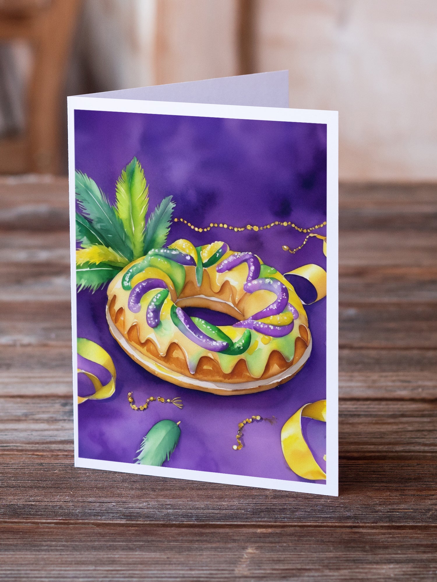 King Cake Mardi Gras Greeting Cards Pack of 8