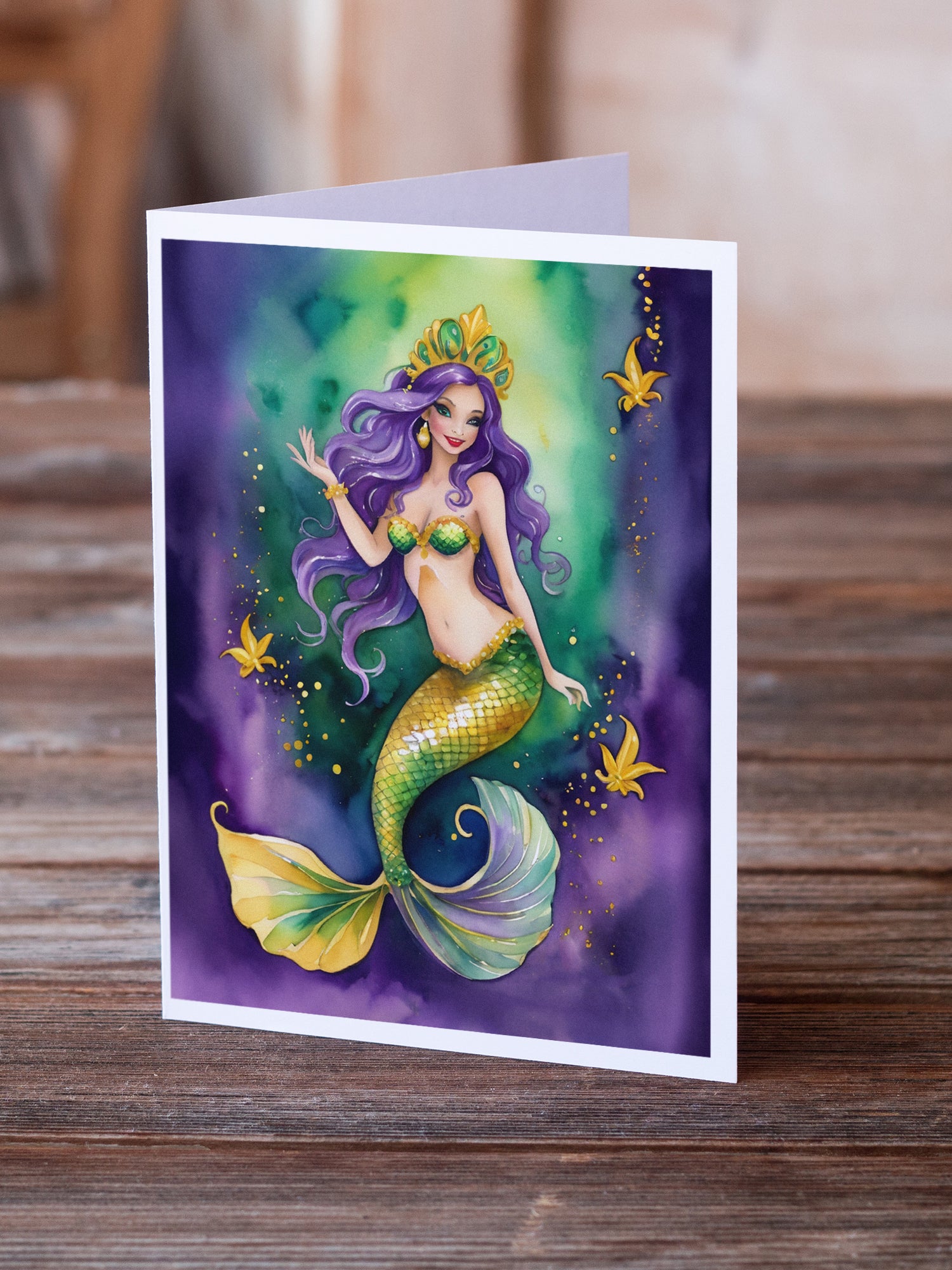 Mermaid Mardi Gras Greeting Cards Pack of 8