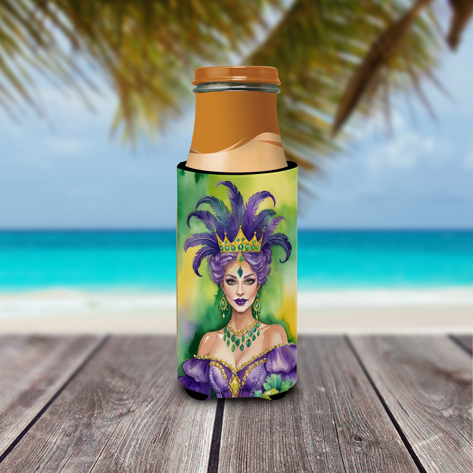 Queen of Mardi Gras Hugger for Ultra Slim Cans