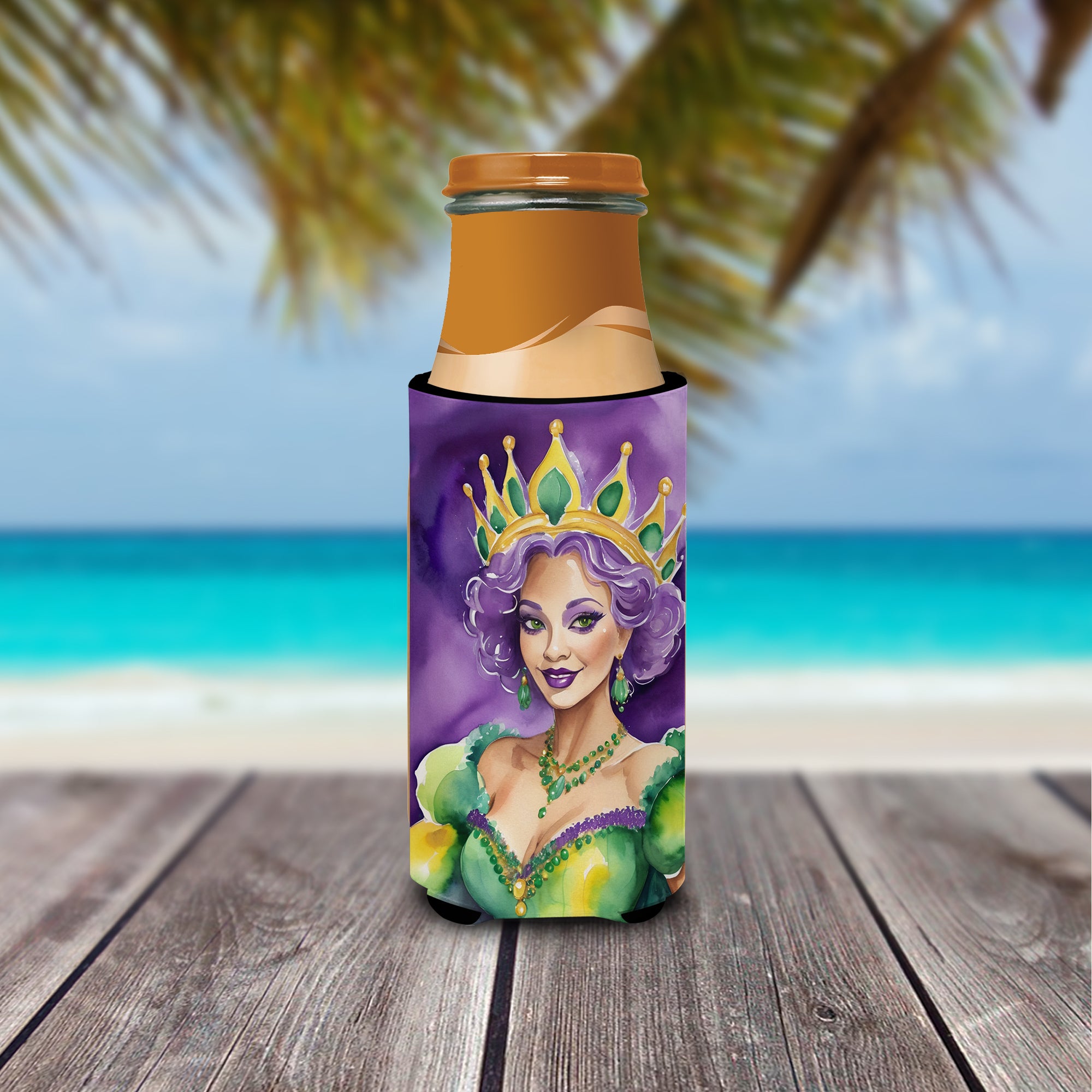 Queen of Mardi Gras Hugger for Ultra Slim Cans