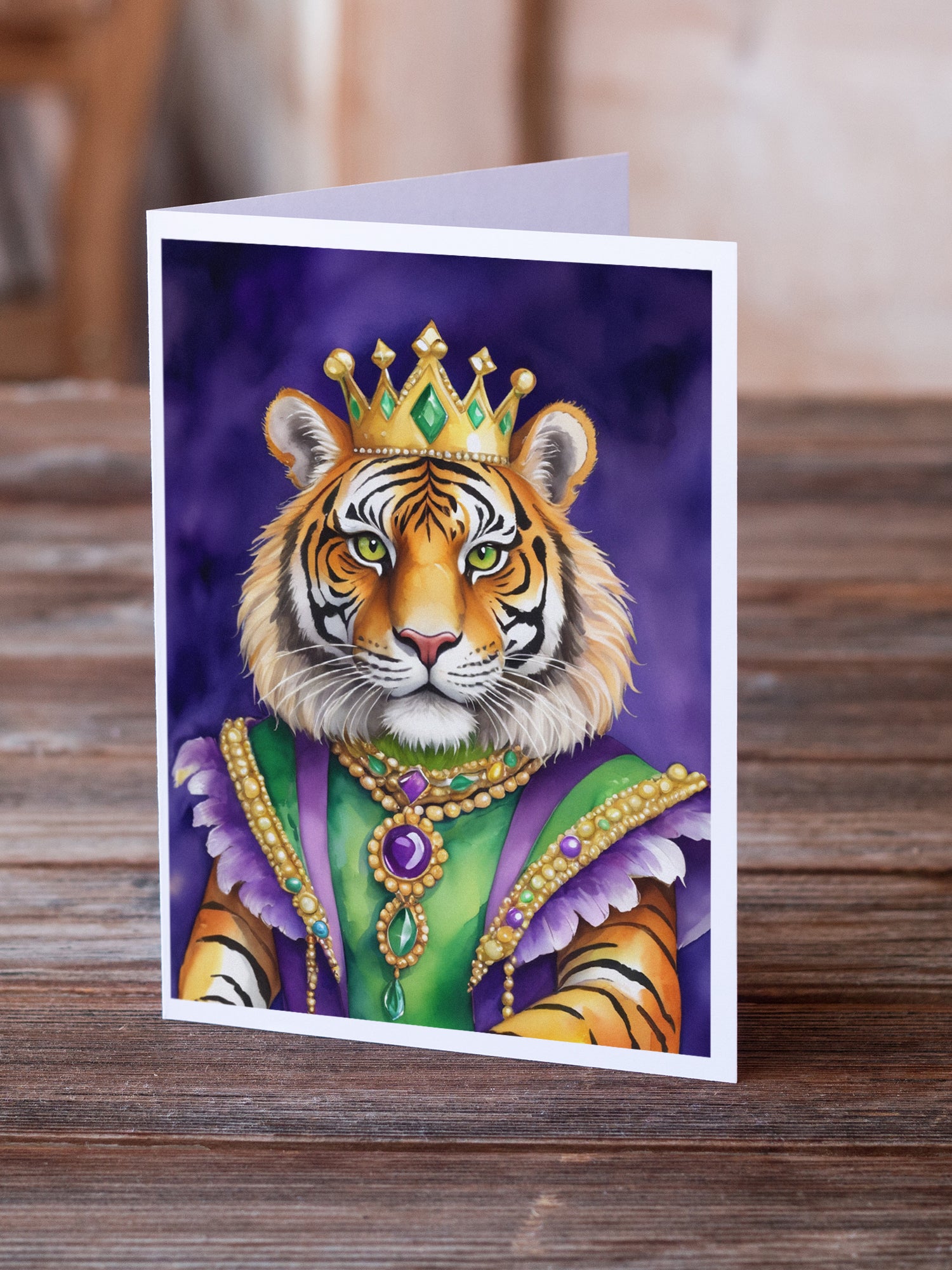 Tiger the King of Mardi Gras Greeting Cards Pack of 8