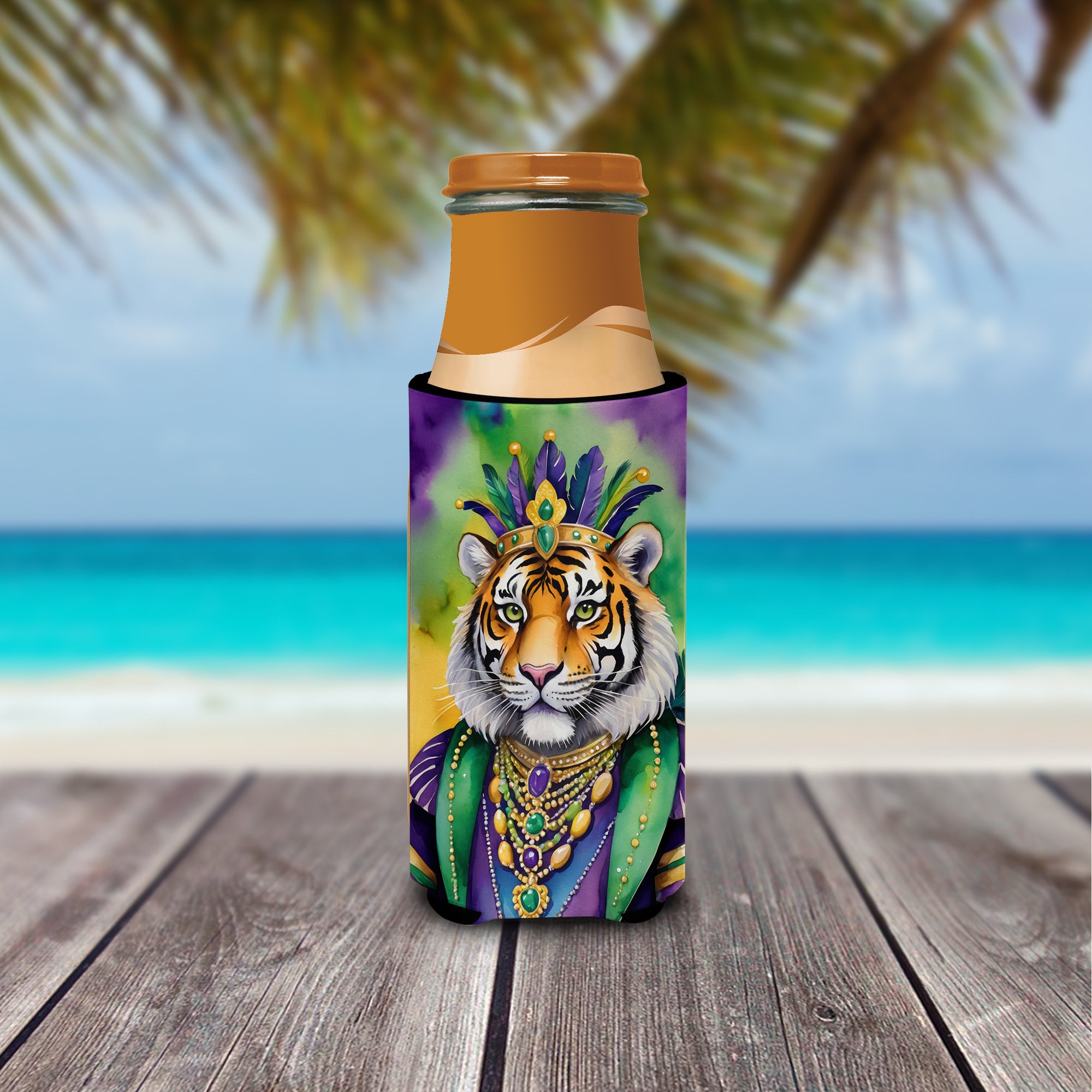 Tiger the King of Mardi Gras Hugger for Ultra Slim Cans