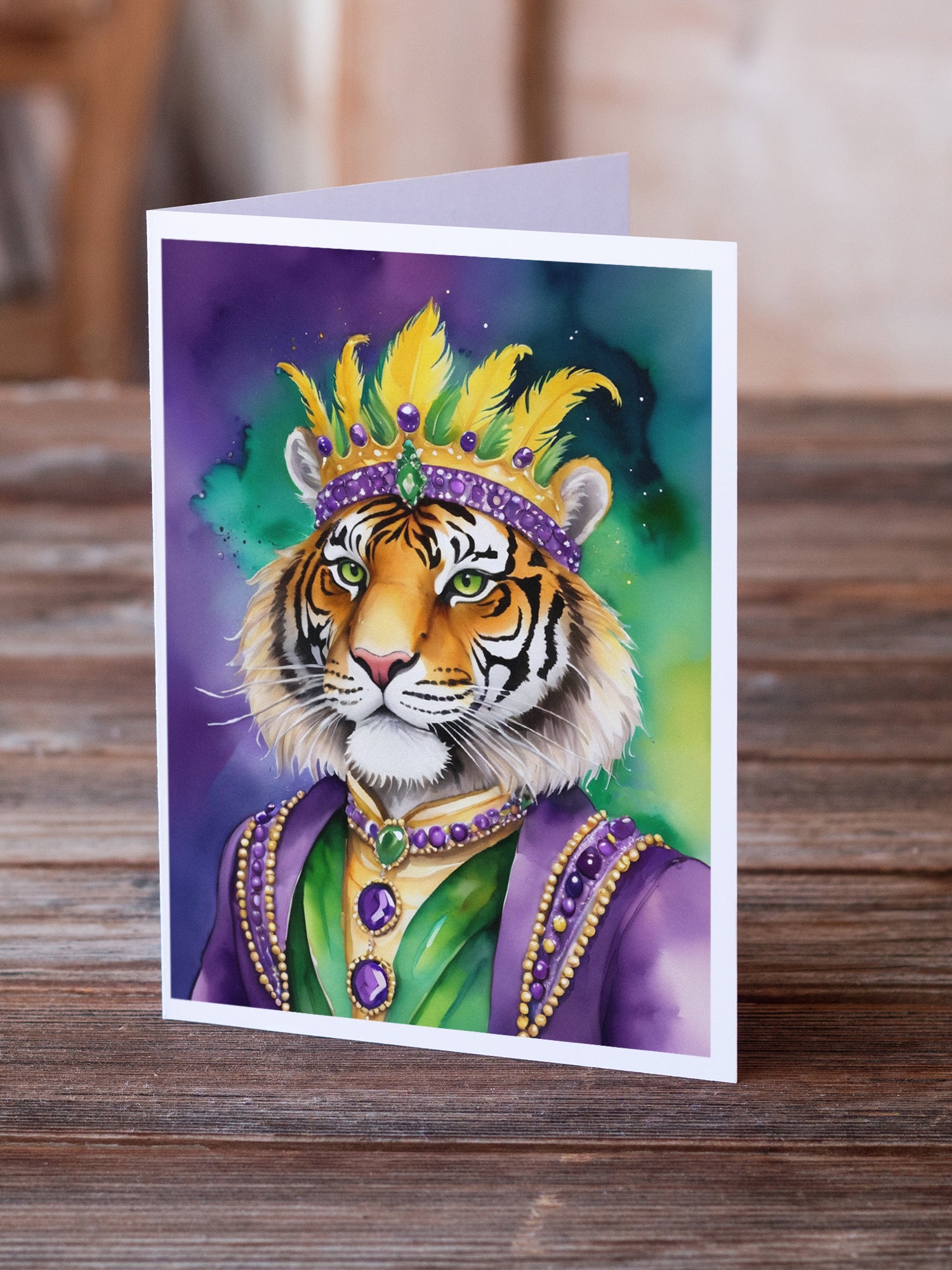 Tiger the King of Mardi Gras Greeting Cards Pack of 8
