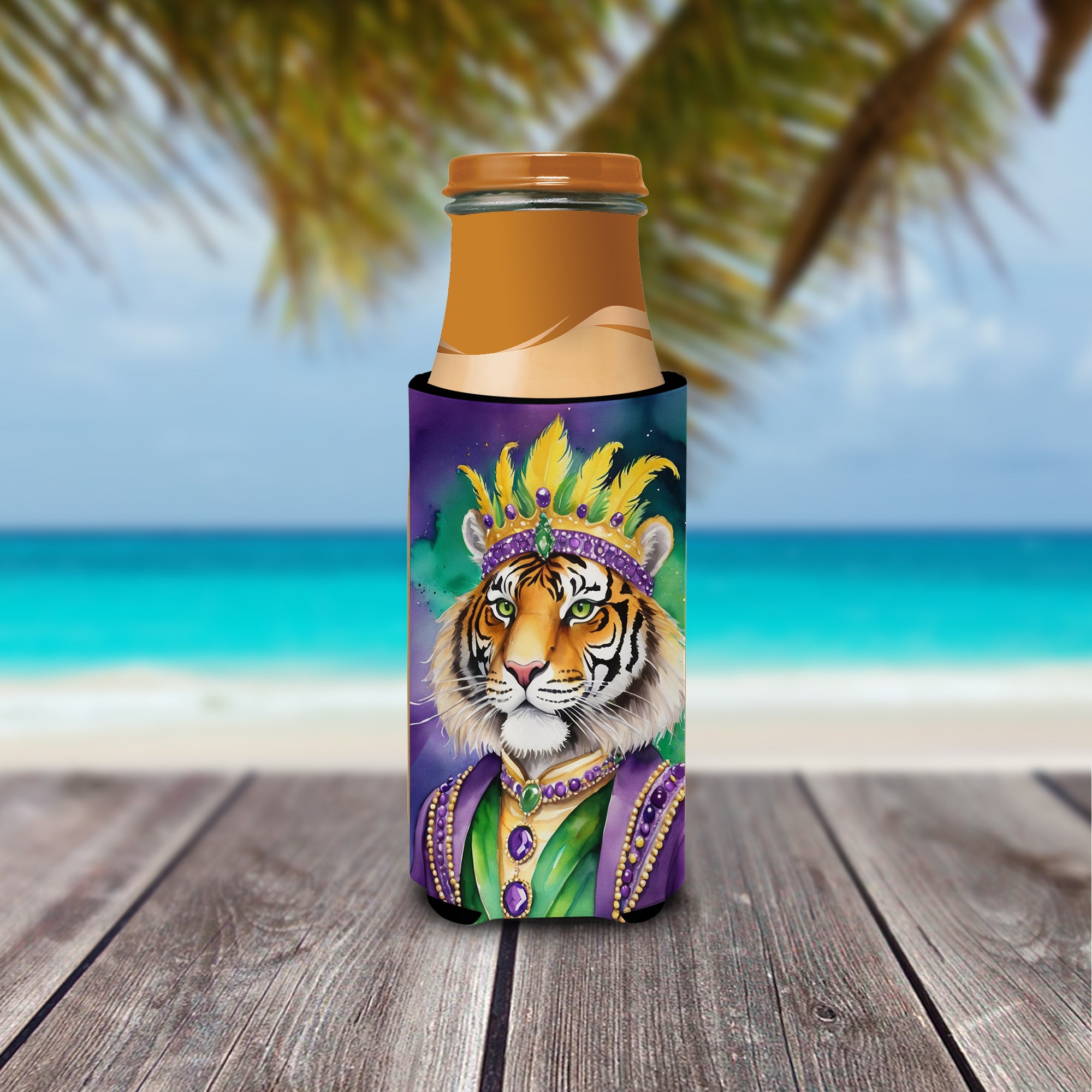 Tiger the King of Mardi Gras Hugger for Ultra Slim Cans