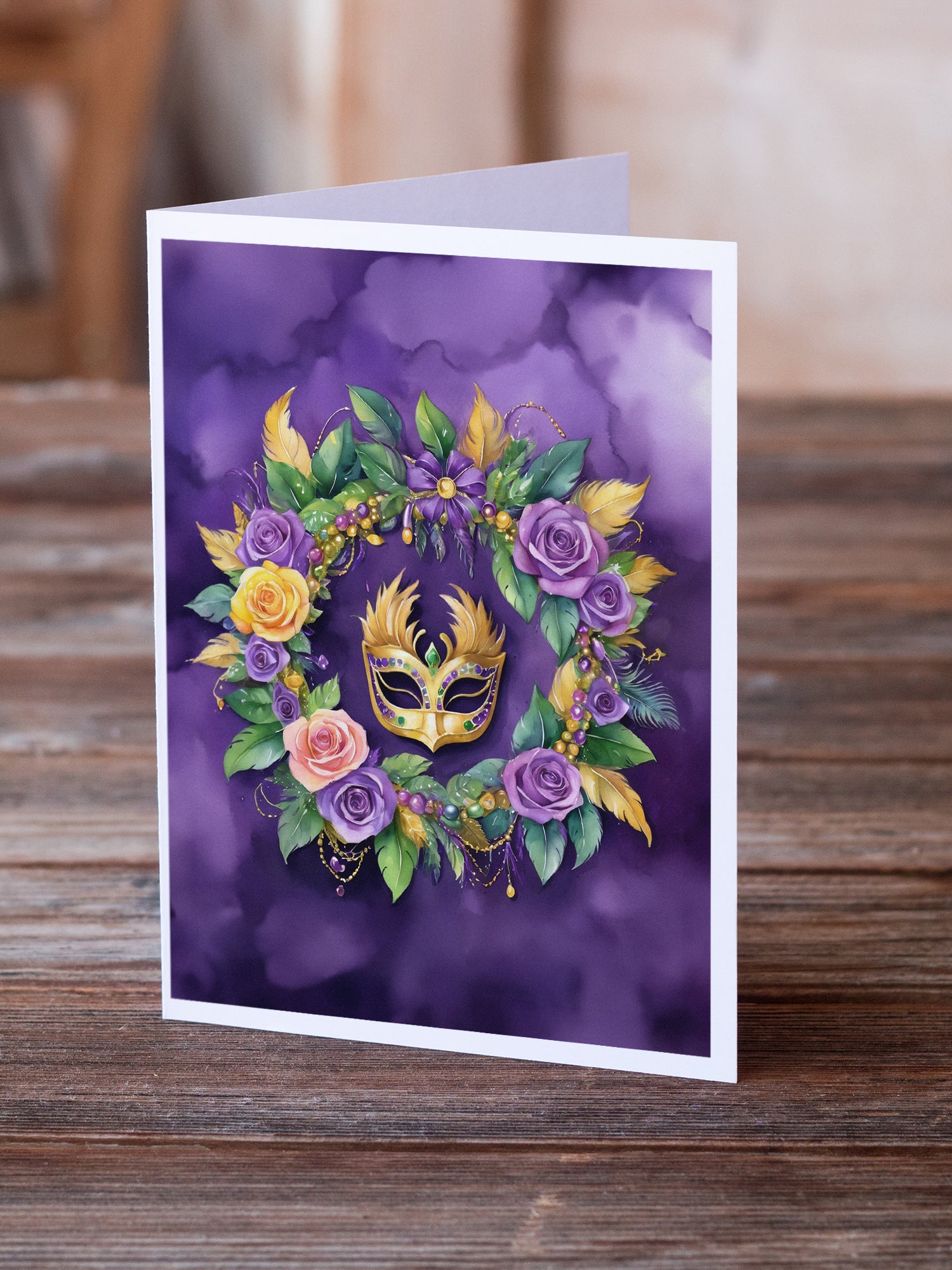 Wreath Mardi Gras Greeting Cards Pack of 8
