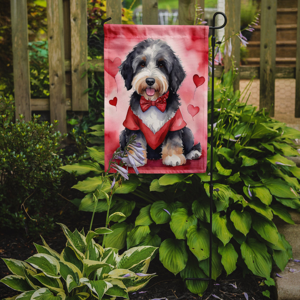 Caroline's Treasures Bernedoodle Valentine’s Day Garden Flag – Dog-Themed Heart Yard Decor