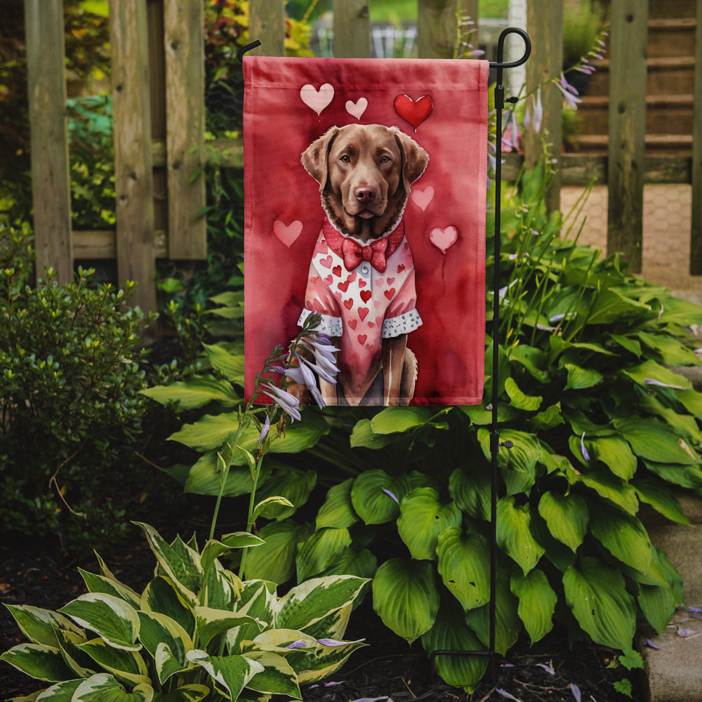 Caroline's Treasures Chesapeake Bay Retriever Valentine’s Day Garden Flag – Dog-Themed Heart Yard Decor