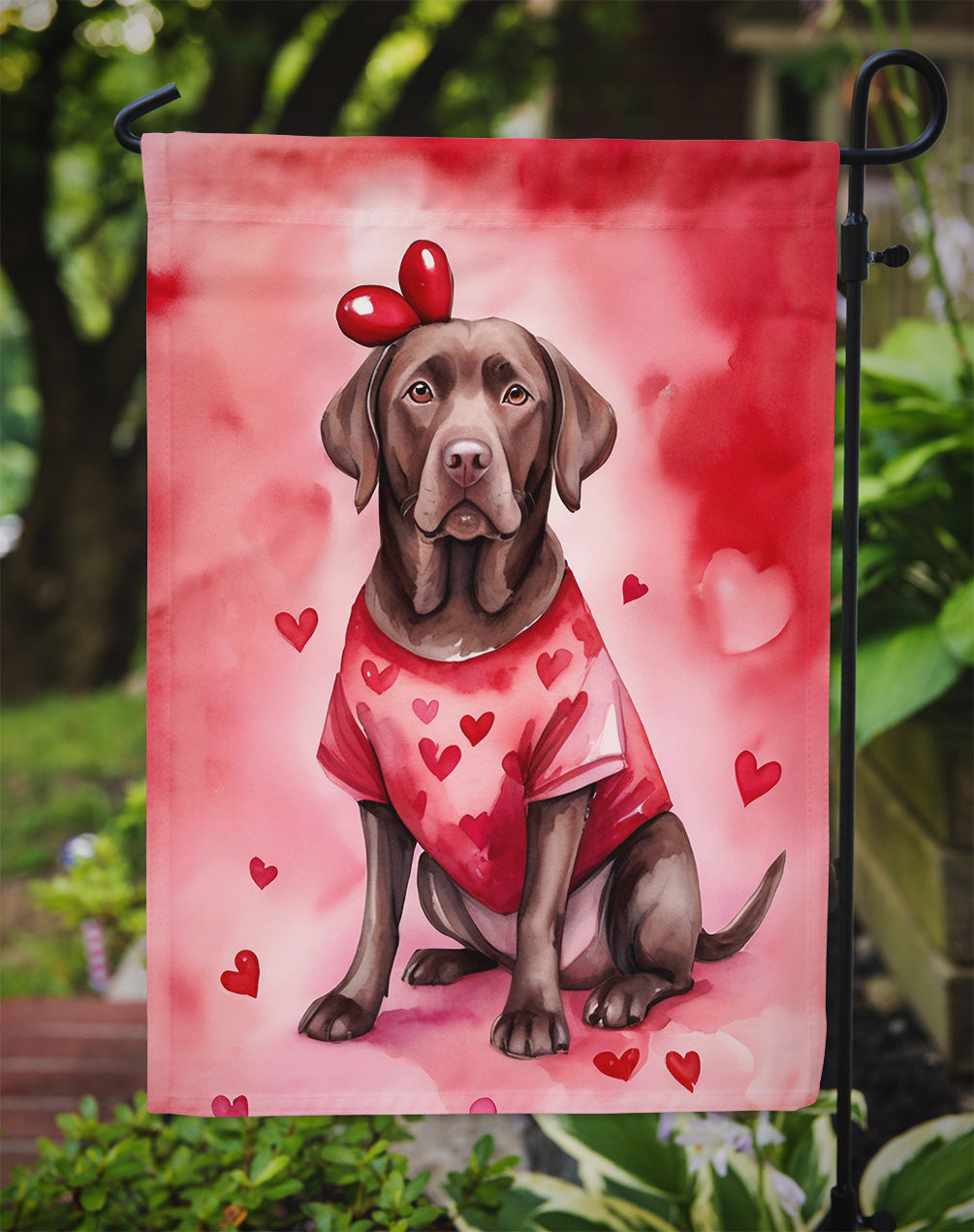 Chocolate Labrador Retriever My Valentine Garden Flag