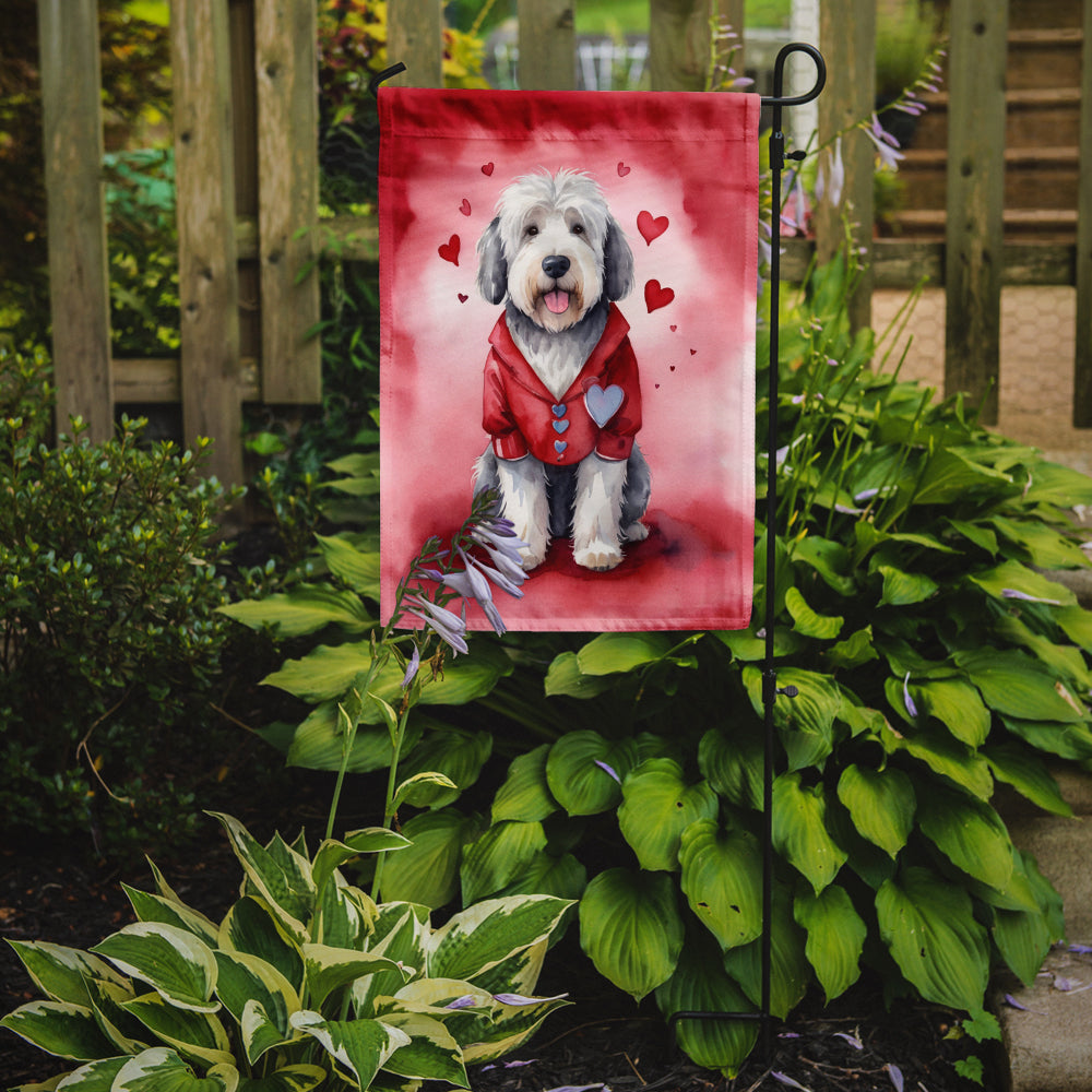 Caroline's Treasures Old English Sheepdog Valentine’s Day Garden Flag – Dog-Themed Heart Yard Decor