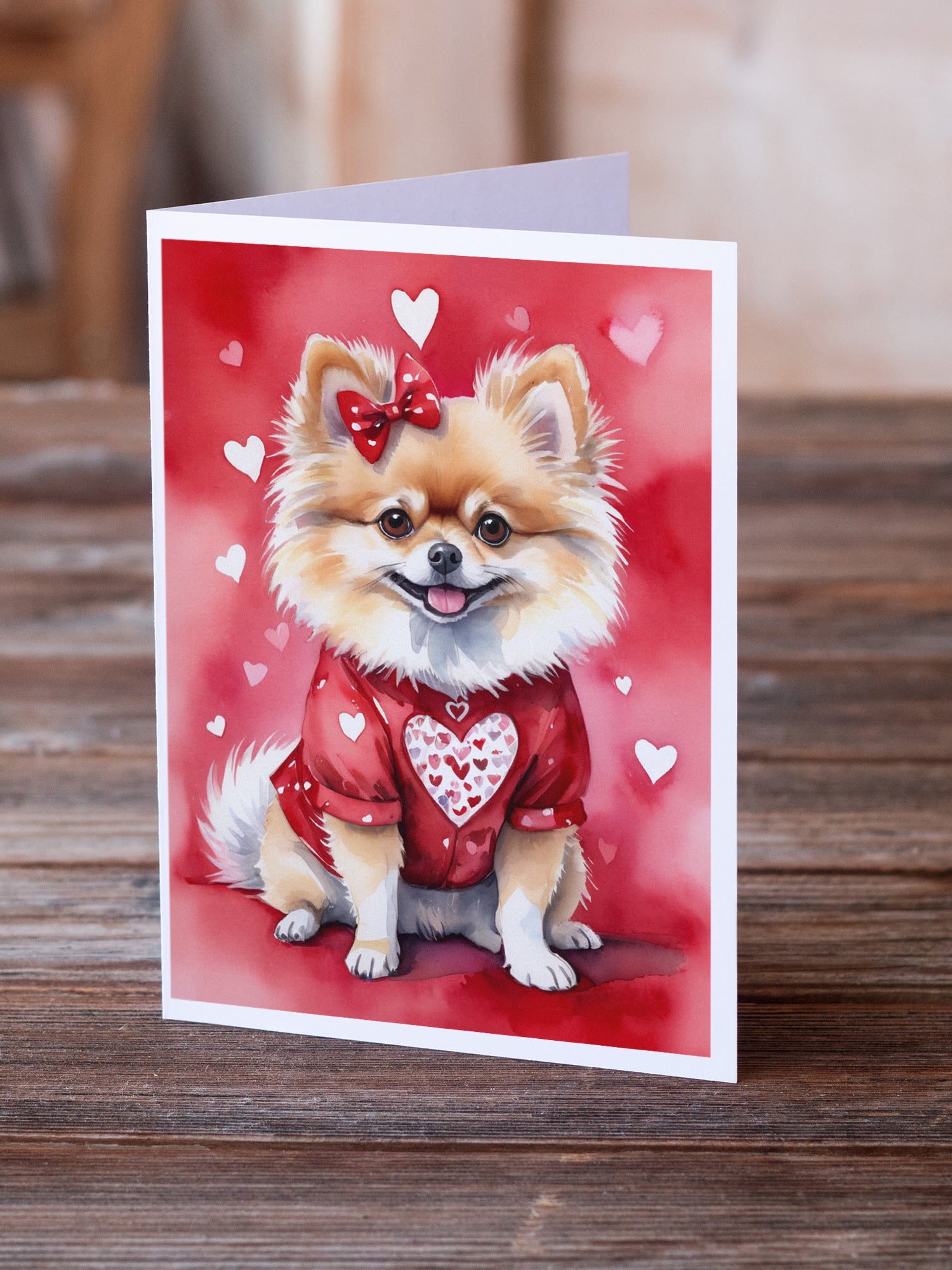 Caroline's Treasures Pomeranian My Valentine Greeting Cards - Blank Note Cards – 8-Pack of Artist-Designed Cards with Envelopes