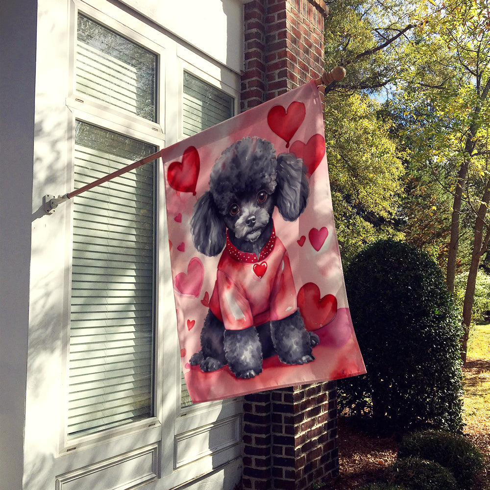 Black Poodle My Valentine House Flag