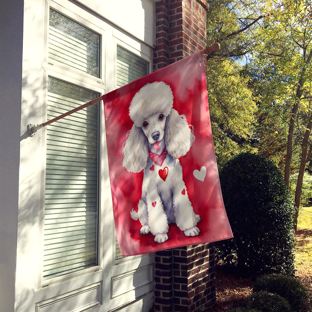 White Poodle My Valentine House Flag