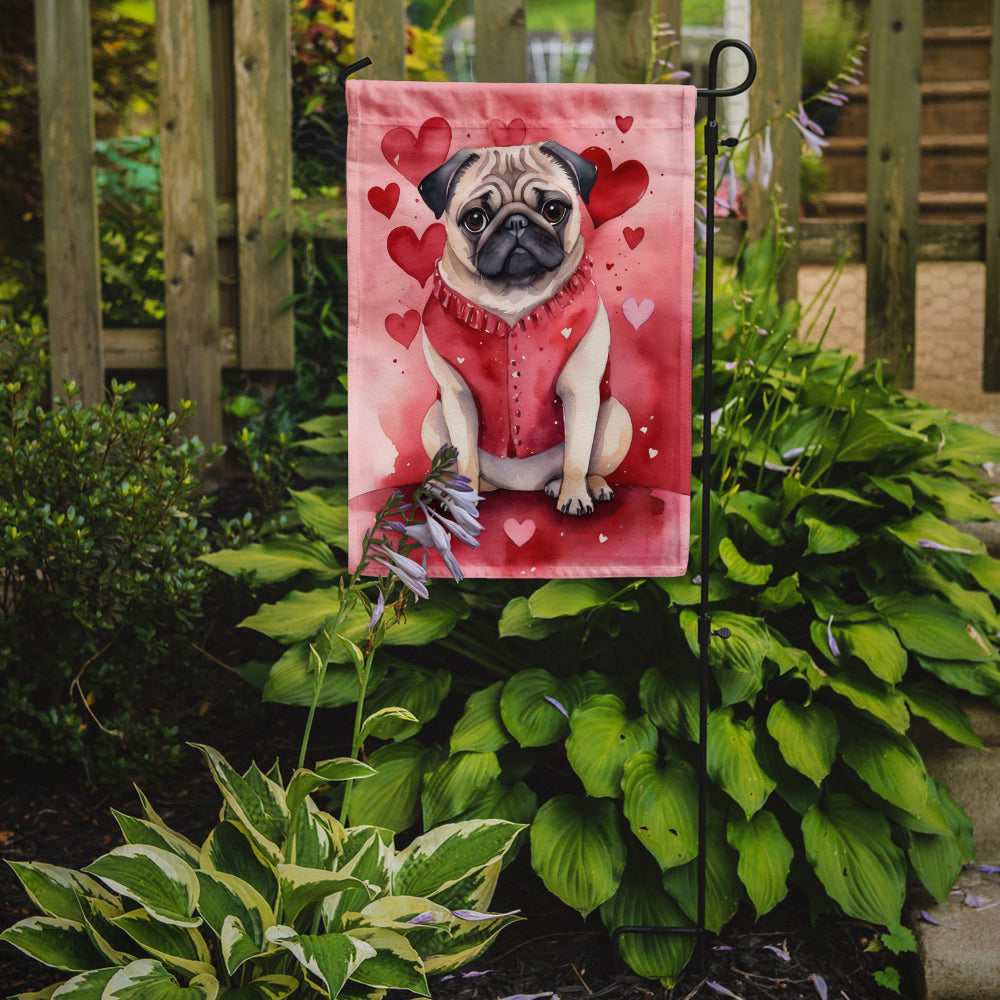 Caroline's Treasures Pug Valentine’s Day Garden Flag – Dog-Themed Heart Yard Decor