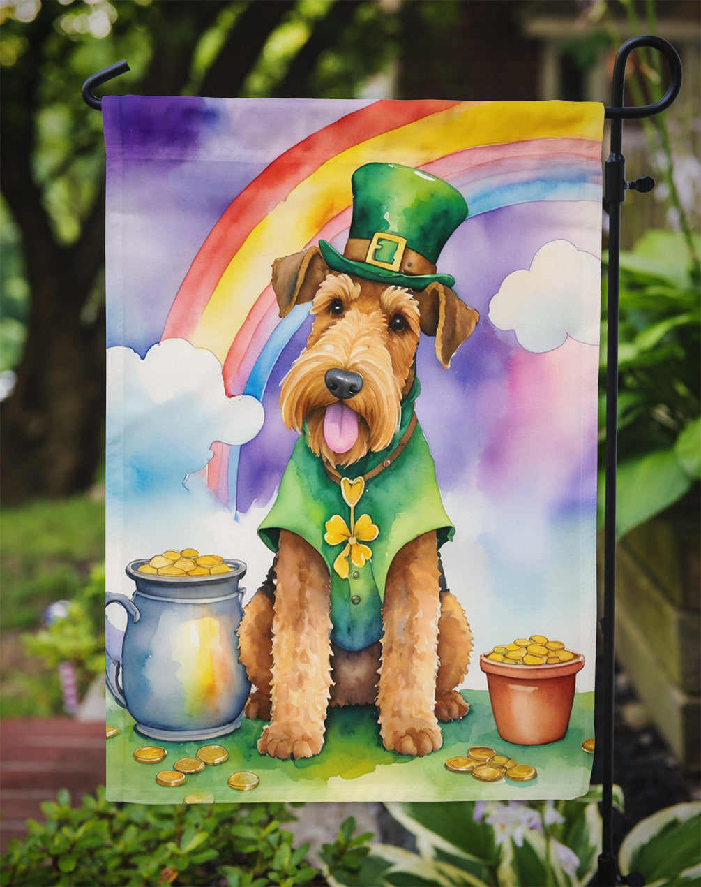Airedale Terrier St Patrick's Day Garden Flag