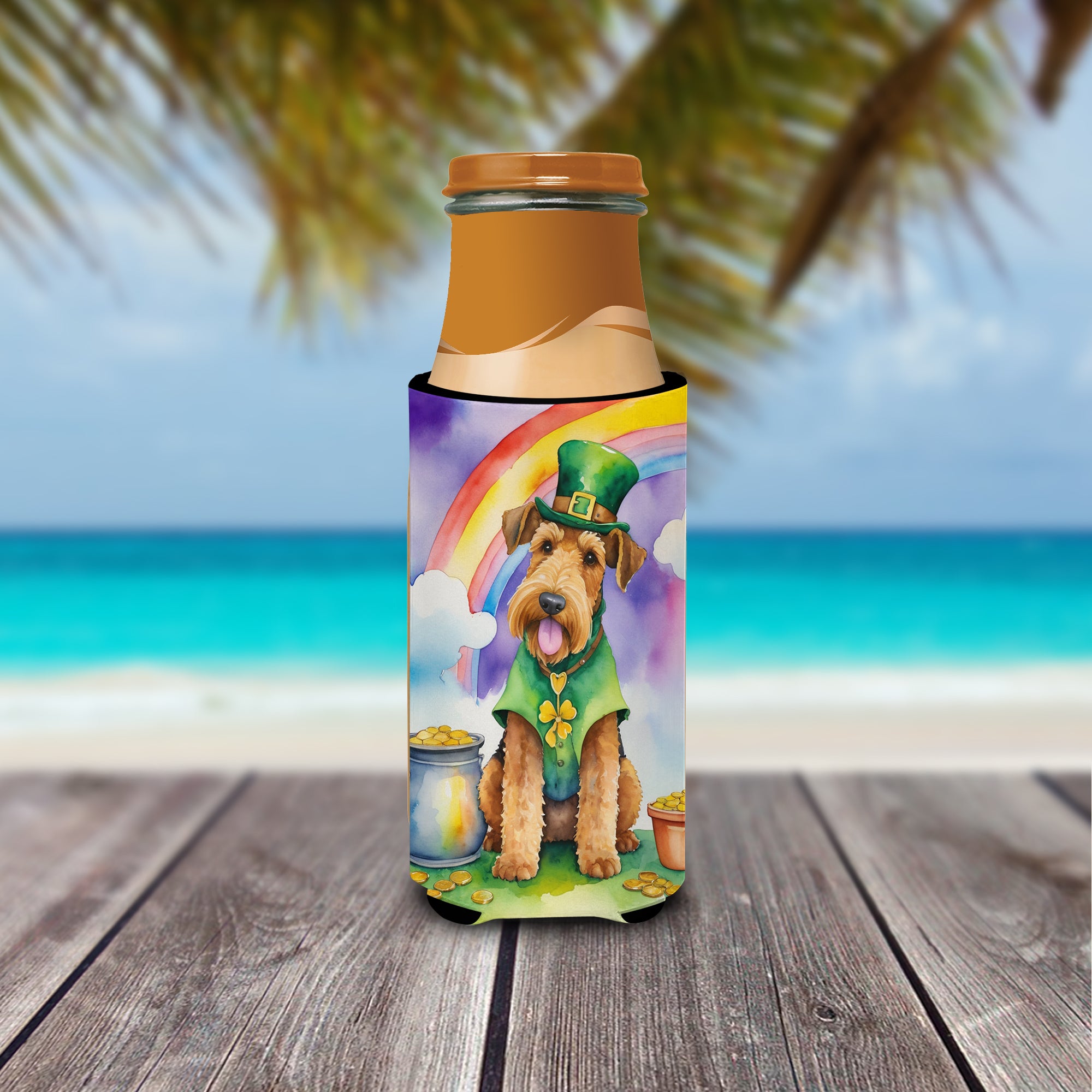 Airedale Terrier St Patrick's Day Hugger for Ultra Slim Cans