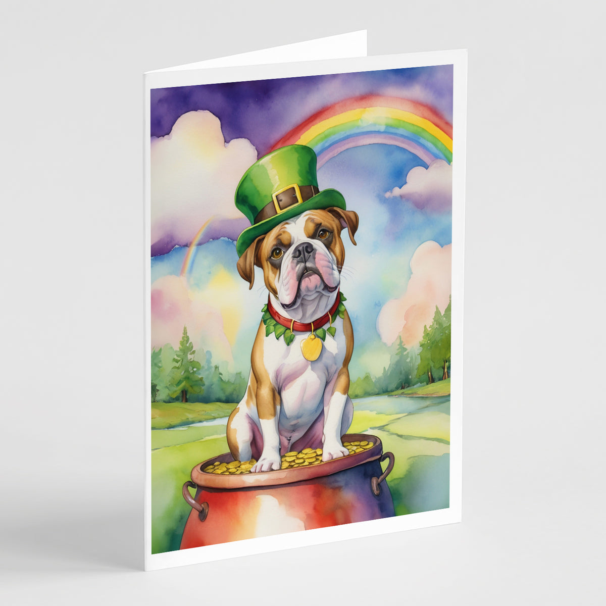 Buy this American Bulldog St Patrick&#39;s Day Greeting Cards Pack of 8