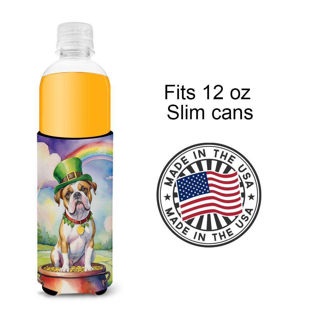 American Bulldog St Patrick's Day Hugger for Ultra Slim Cans