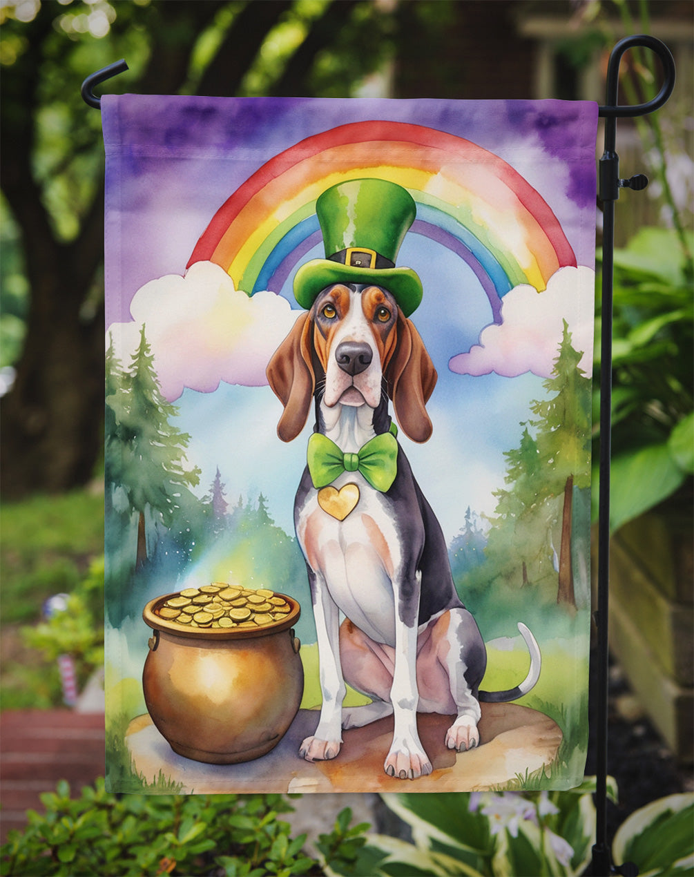 American English Coonhound St Patrick's Day Garden Flag