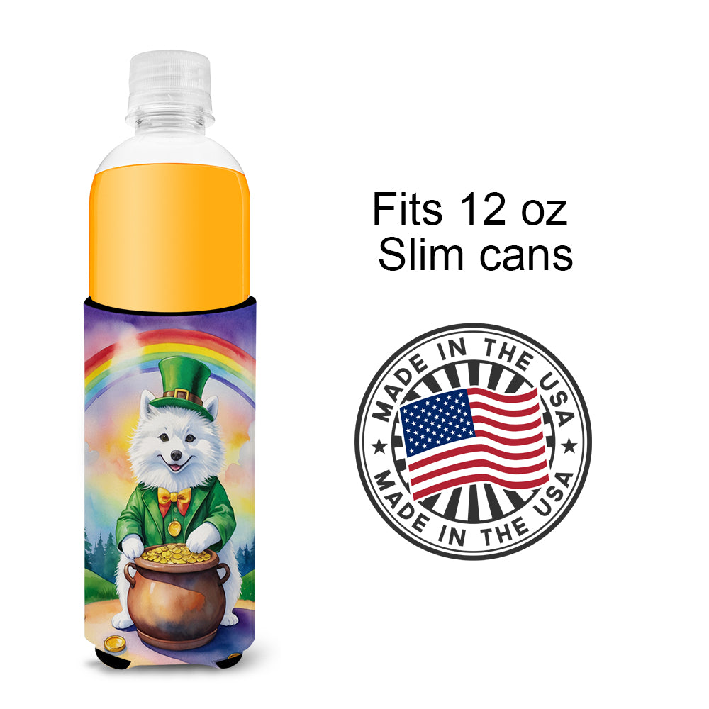 American Eskimo St Patrick's Day Hugger for Ultra Slim Cans