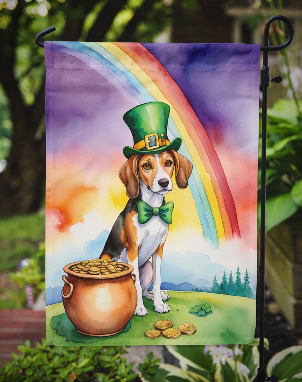 American Foxhound St Patrick's Day Garden Flag
