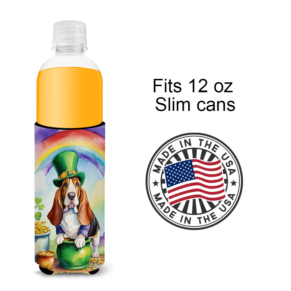 Basset Hound St Patrick's Day Hugger for Ultra Slim Cans