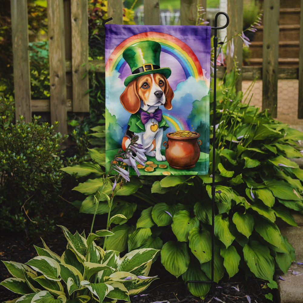 Caroline's Treasures Beagle St. Patrick’s Day Garden Flag – Dog with Pot of Gold & Rainbow Yard Decor