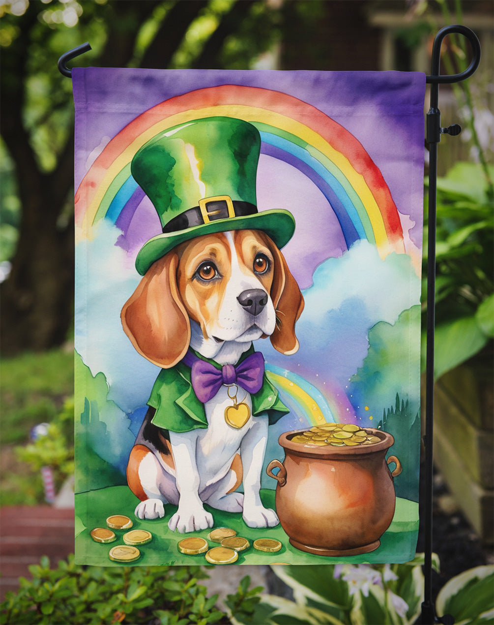 Beagle St Patrick's Day Garden Flag